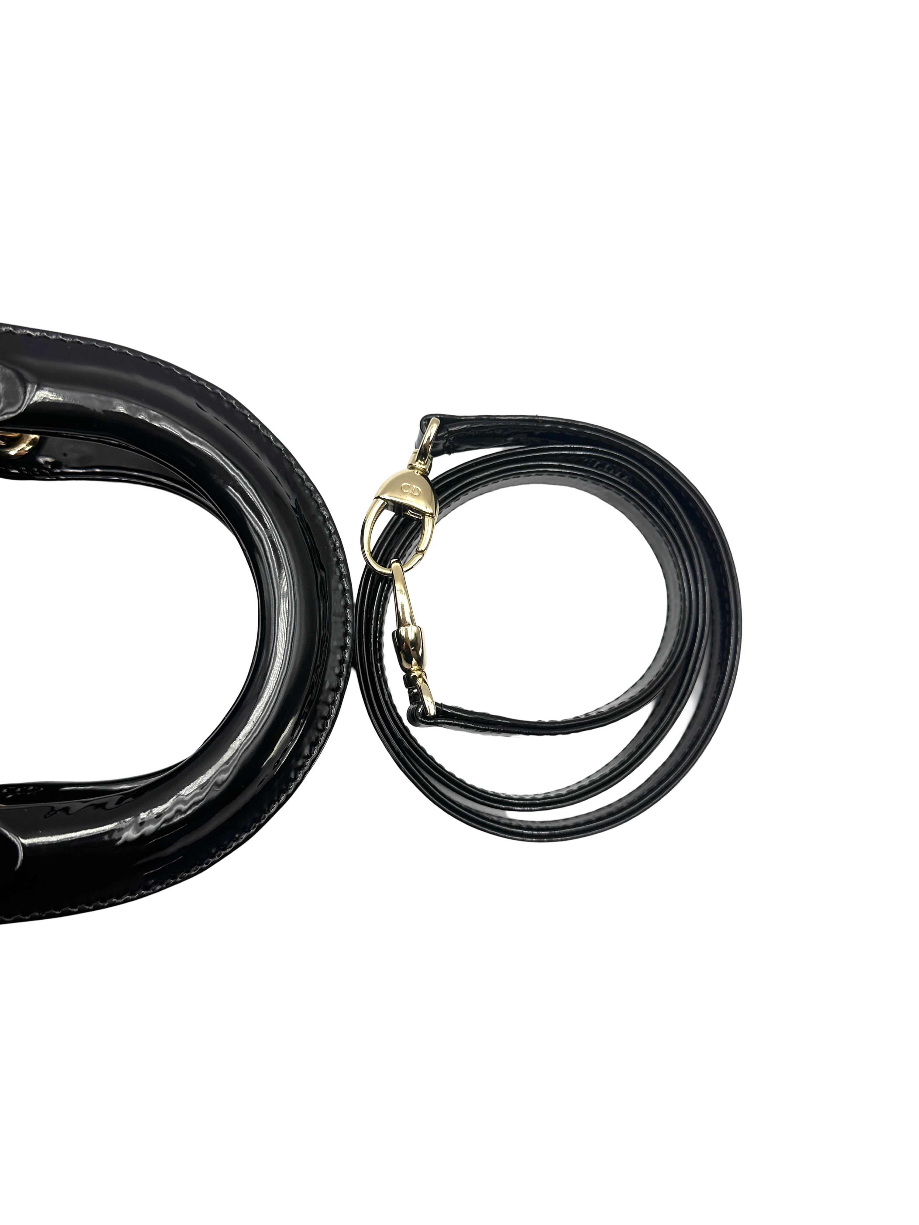 Christian Dior Lady Dior Black Cannage Patent Leather Handle Bag DR900
