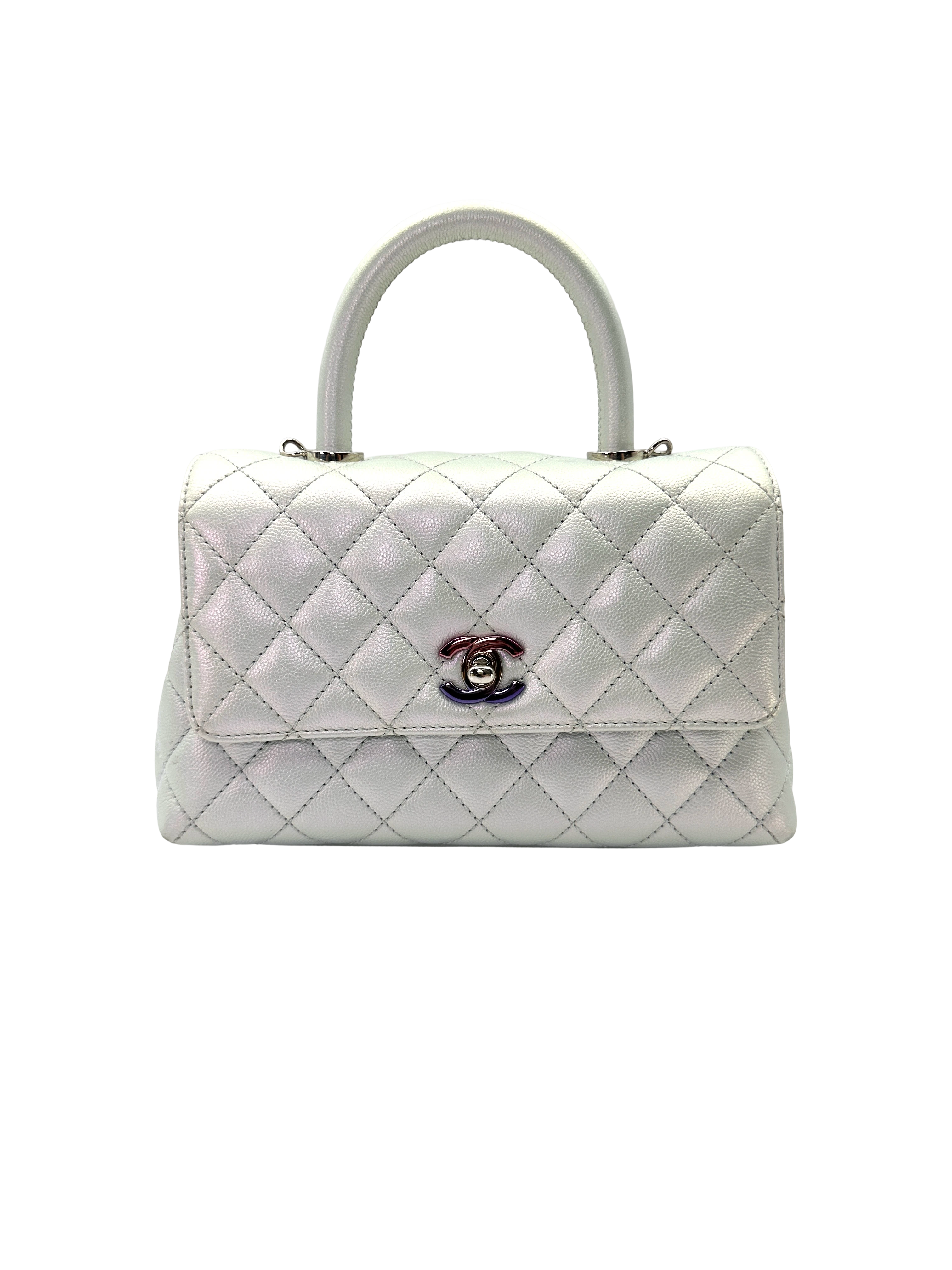 Chanel CoCo Handle Iridescent Blue Quilted Leather Small Size Shoulder Bag(A0***A8) CC2497