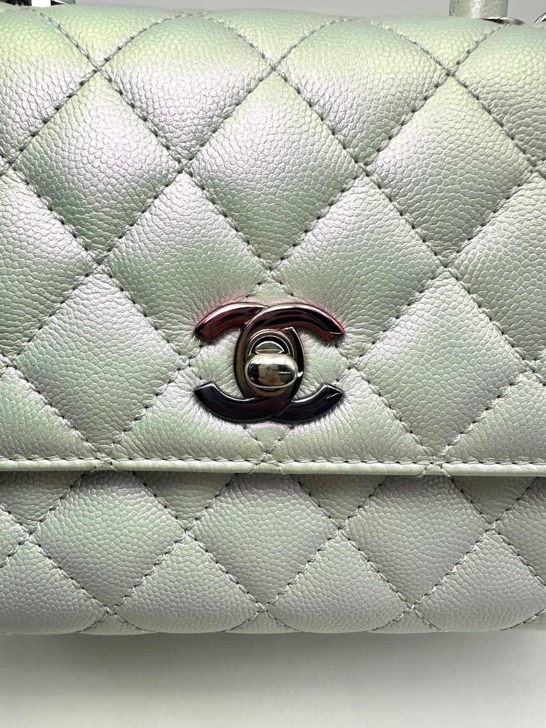 Chanel CoCo Handle Iridescent Blue Quilted Leather Small Size Shoulder Bag(A0***A8) CC2497