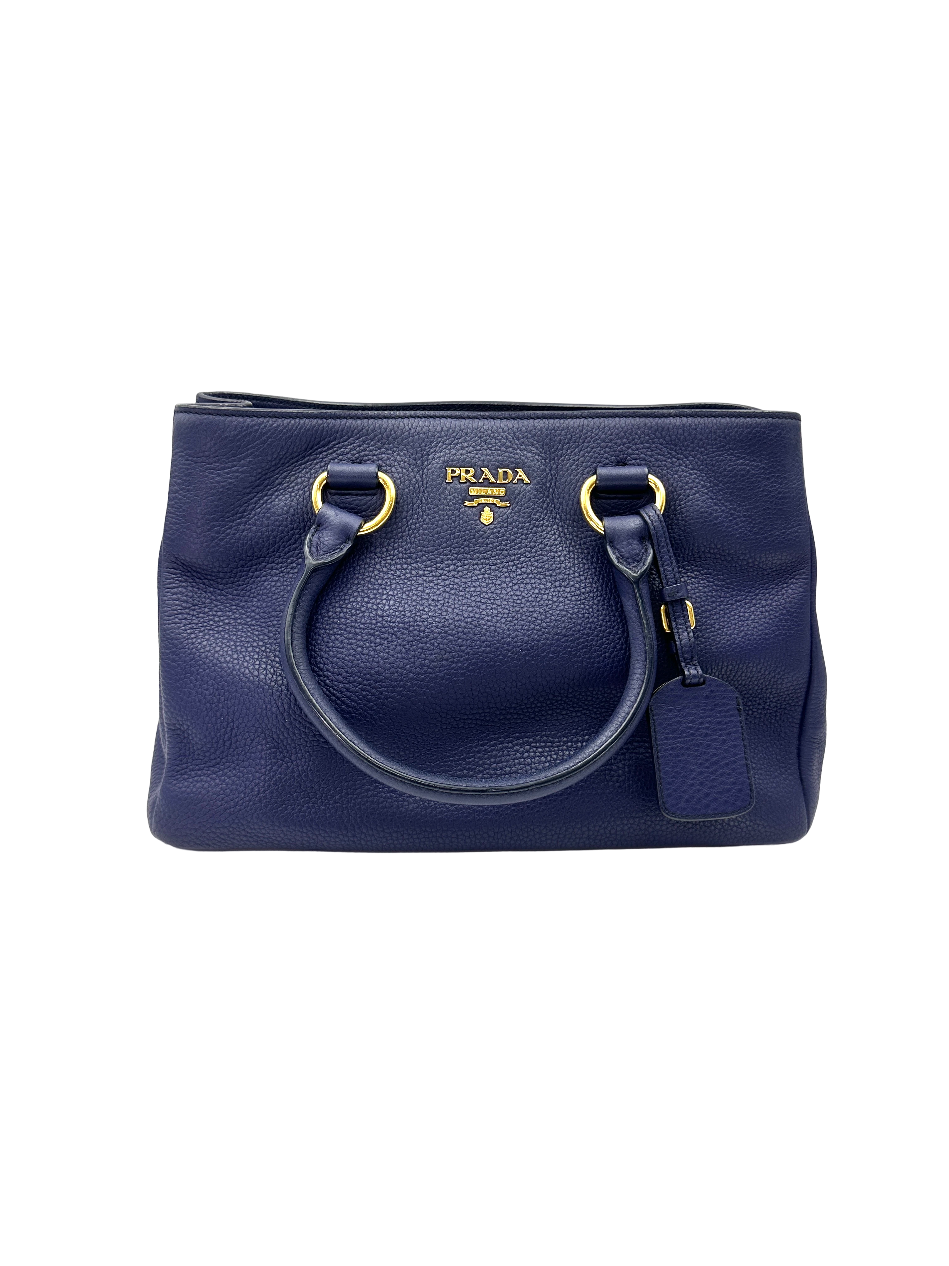 Prada Vitello Daino Navy Leather Handle Bag PR546