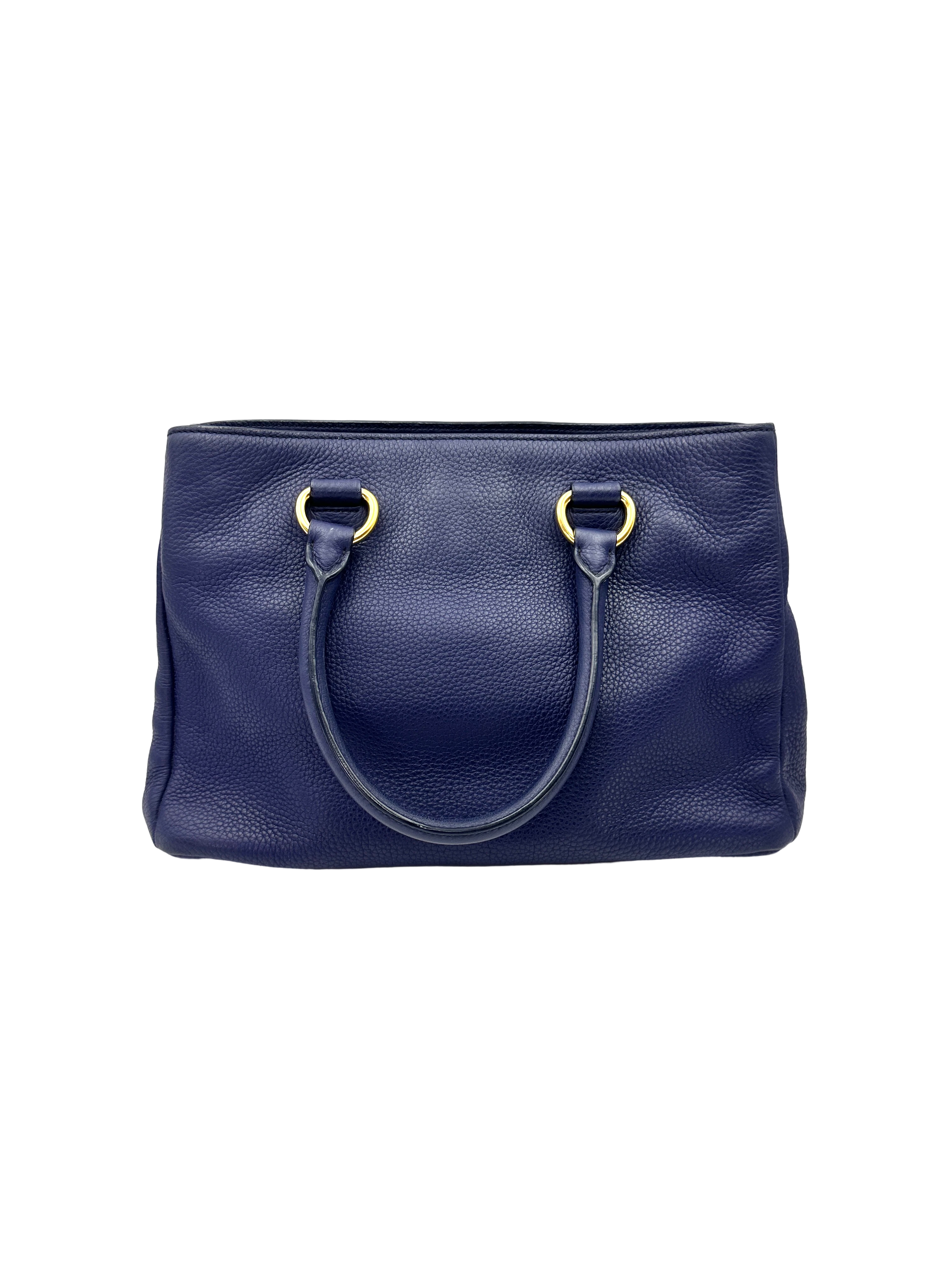 Prada Vitello Daino Navy Leather Handle Bag PR546