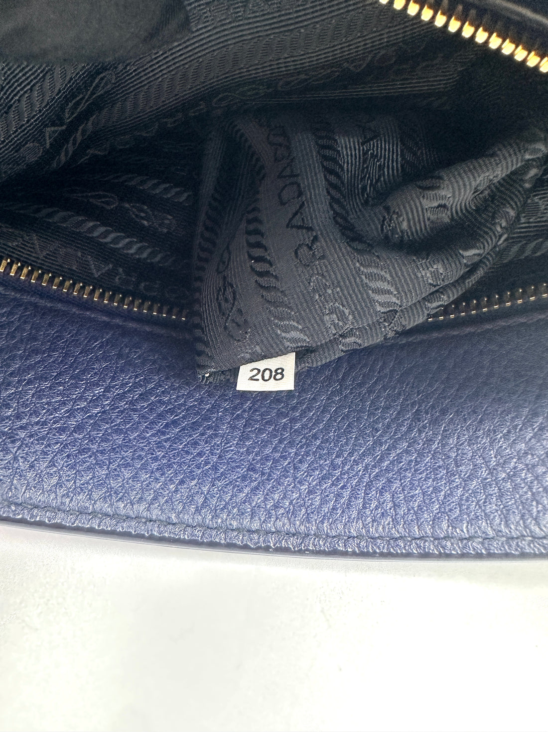 Prada Vitello Daino Navy Leather Handle Bag PR546