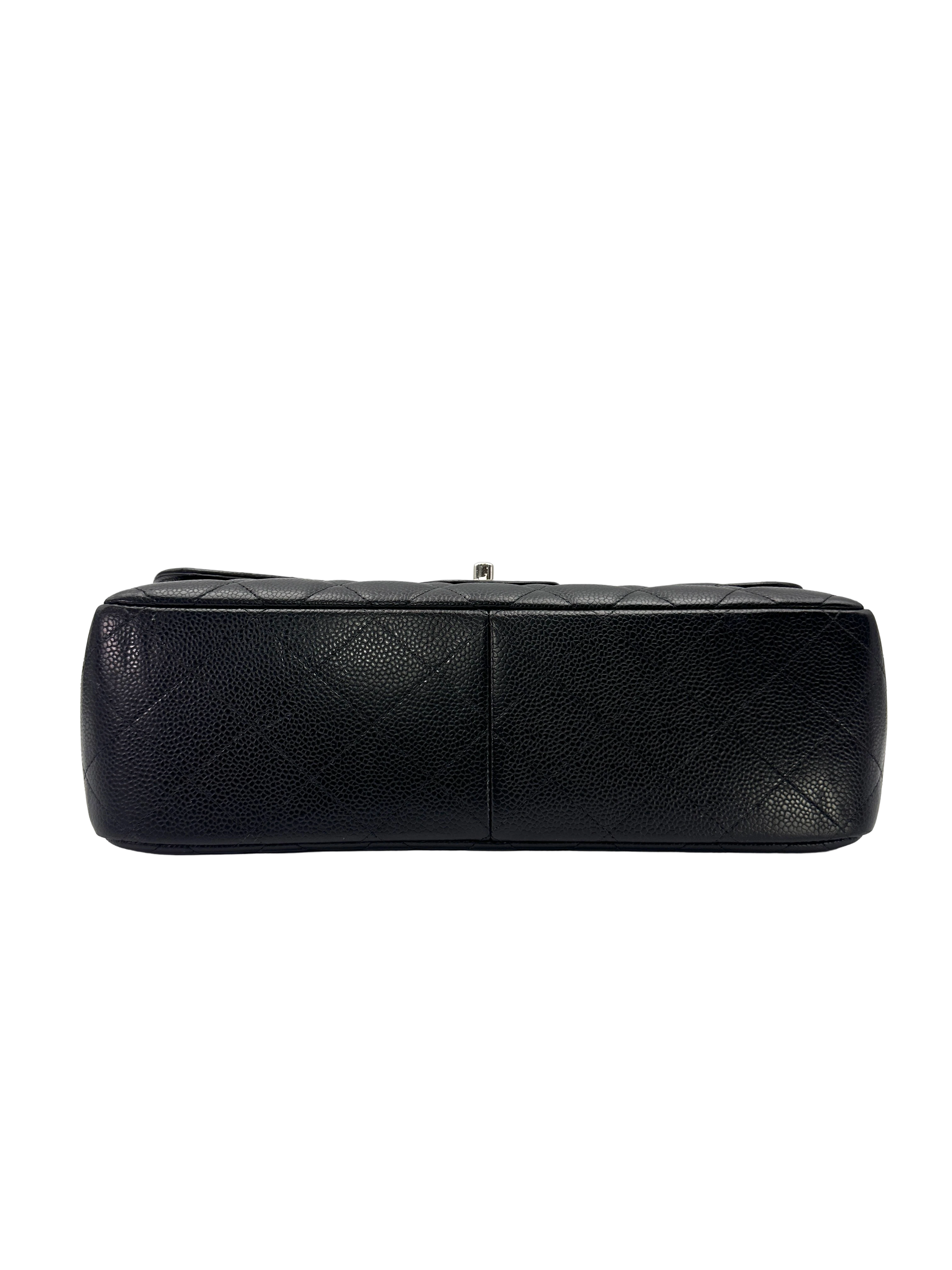 Chanel Classic Flap Black Quilted Leather Jumbo Shoulder Bag With Silver Buckle(15***69) CC2498