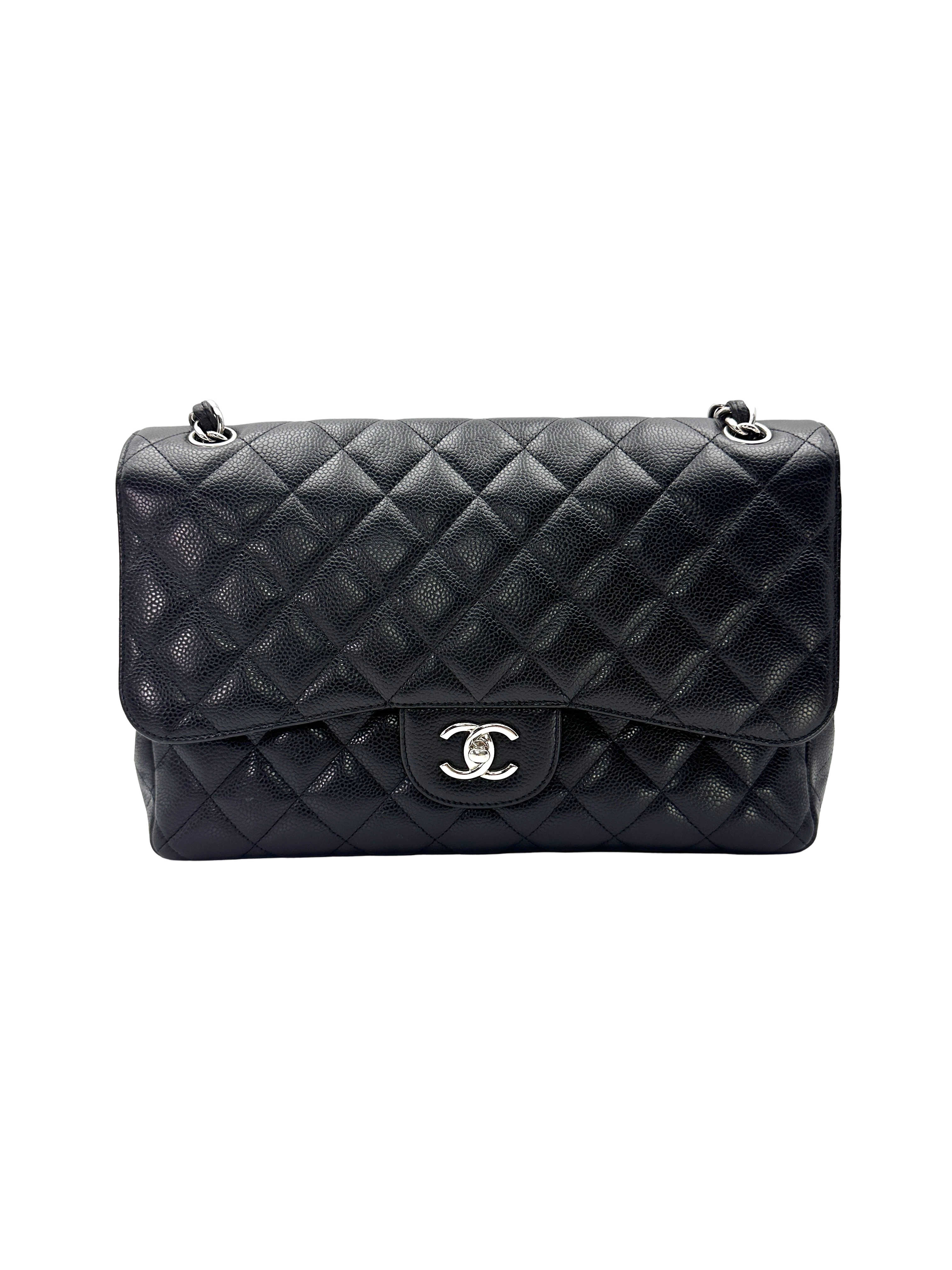 Chanel Classic Flap Black Quilted Leather Jumbo Shoulder Bag With Silver Buckle(15***69) CC2498