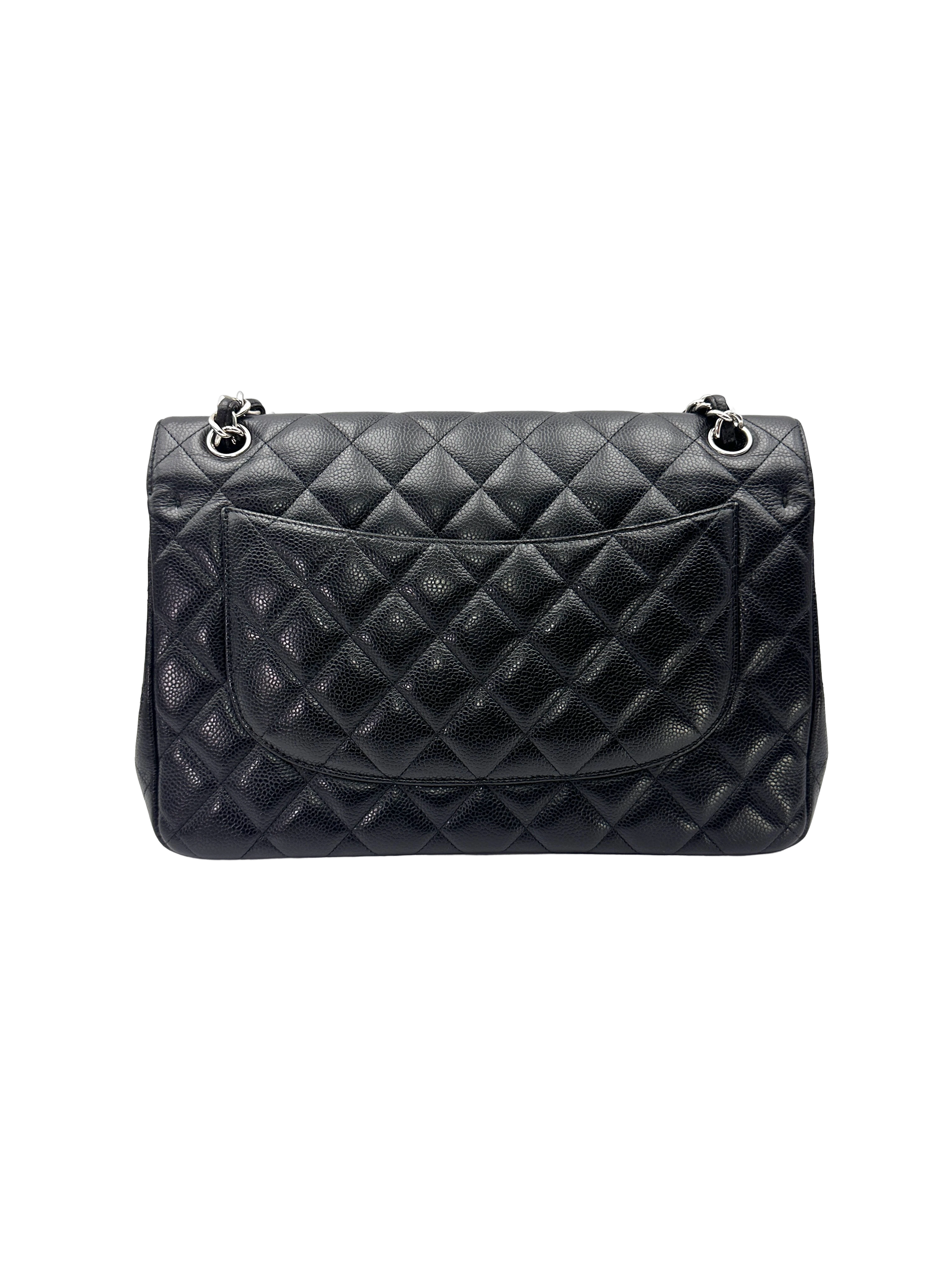 Chanel Classic Flap Black Quilted Leather Jumbo Shoulder Bag With Silver Buckle(15***69) CC2498