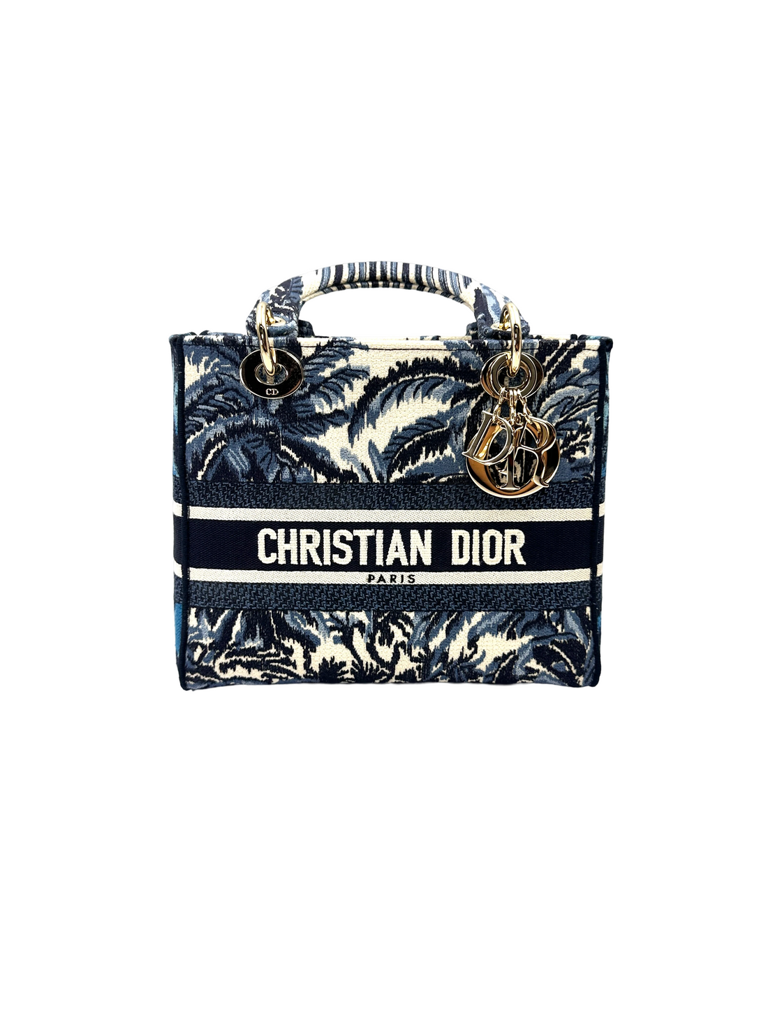 Christian Dior Lady Dior Navy Toile de Jouy Embroidered Canvas Handle Bag DR903