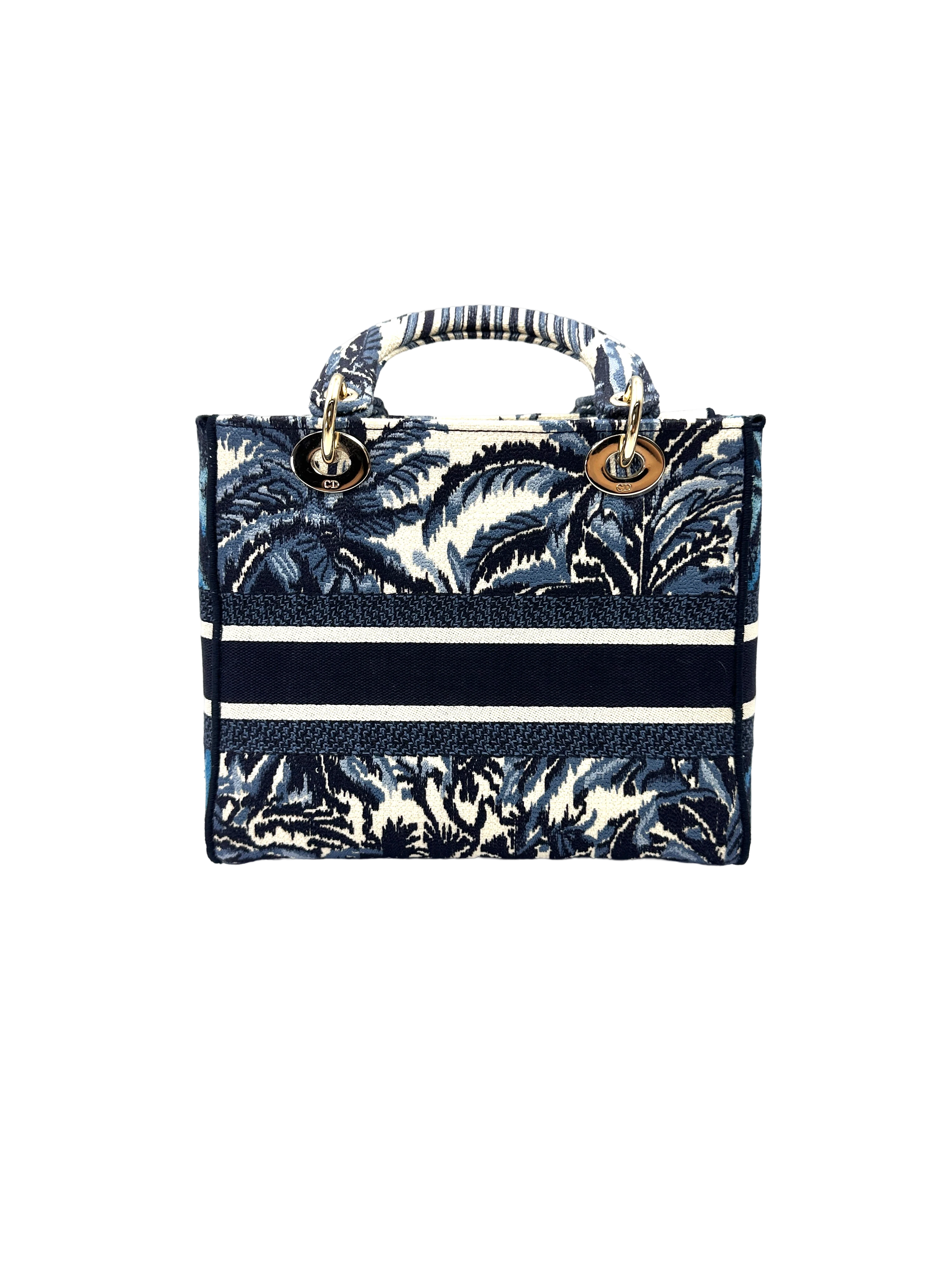 Christian Dior Lady Dior Navy Toile de Jouy Embroidered Canvas Handle Bag DR903