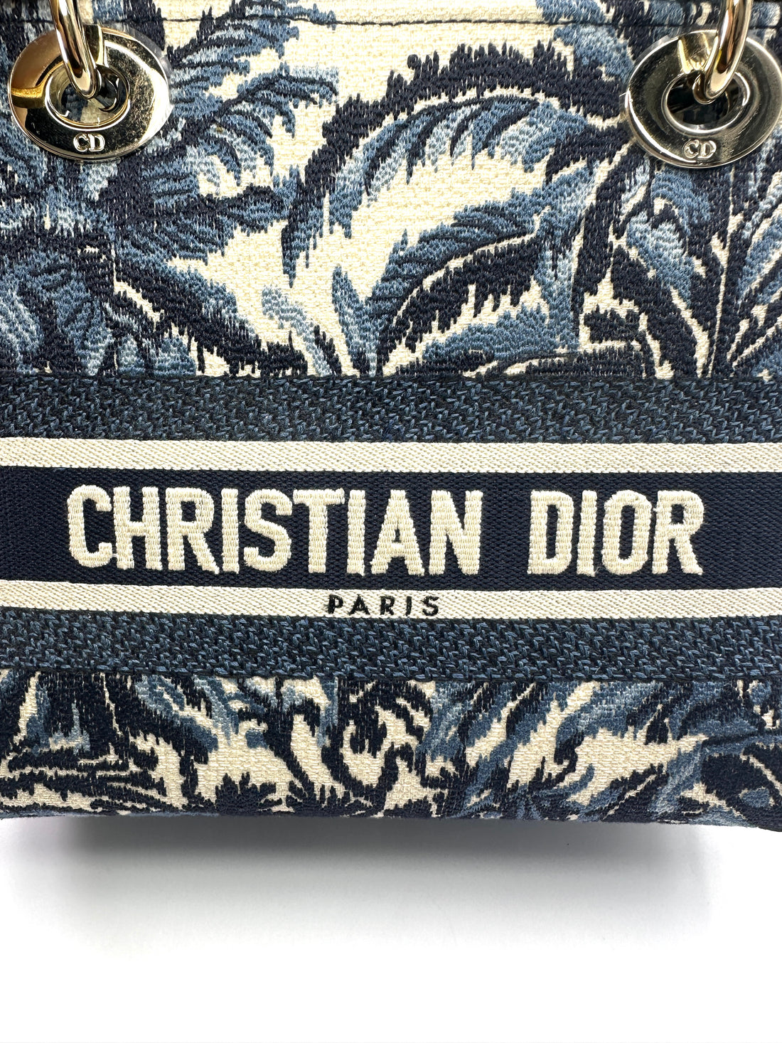 Christian Dior Lady Dior Navy Toile de Jouy Embroidered Canvas Handle Bag DR903