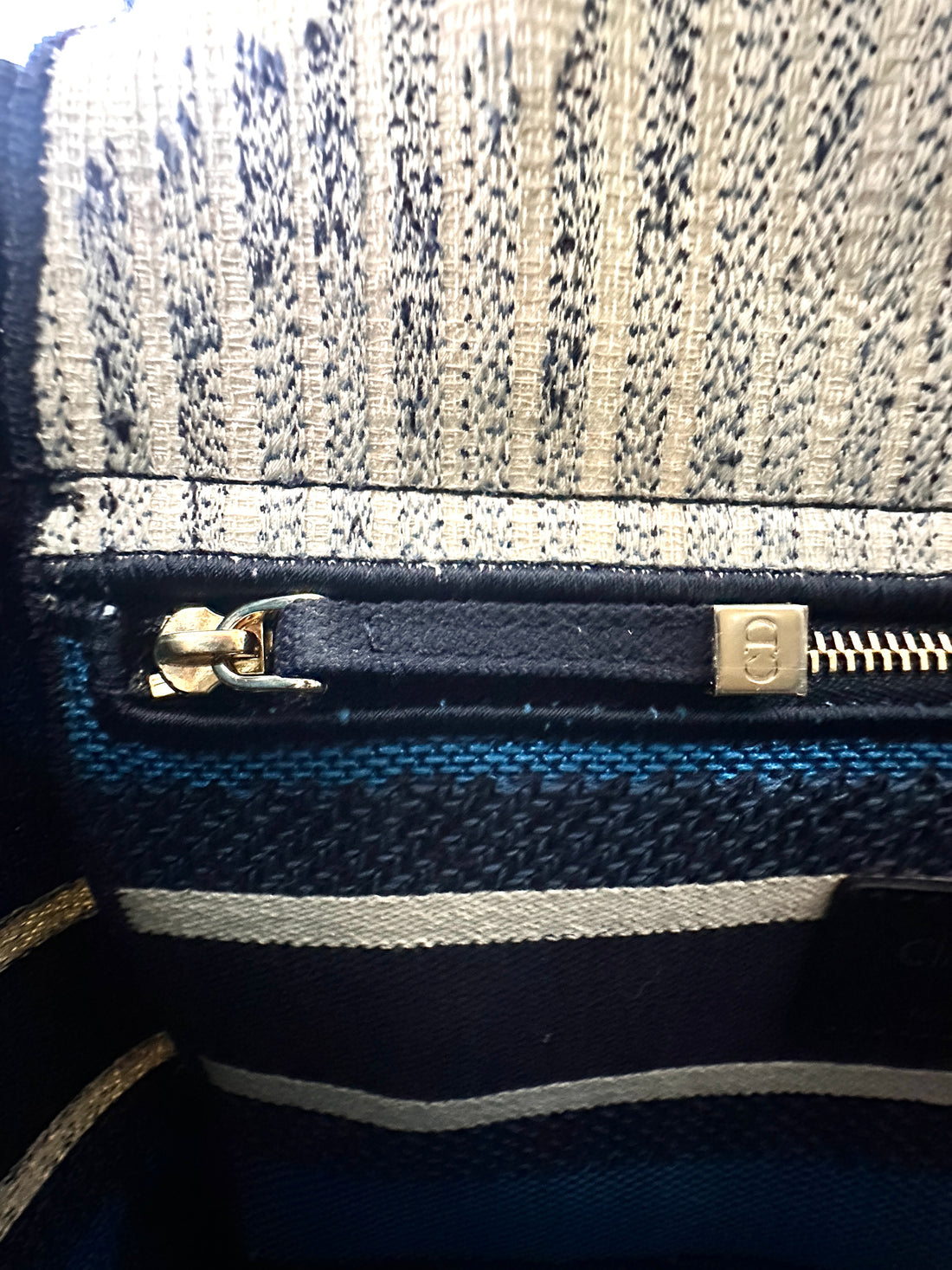 Christian Dior Lady Dior Navy Toile de Jouy Embroidered Canvas Handle Bag DR903