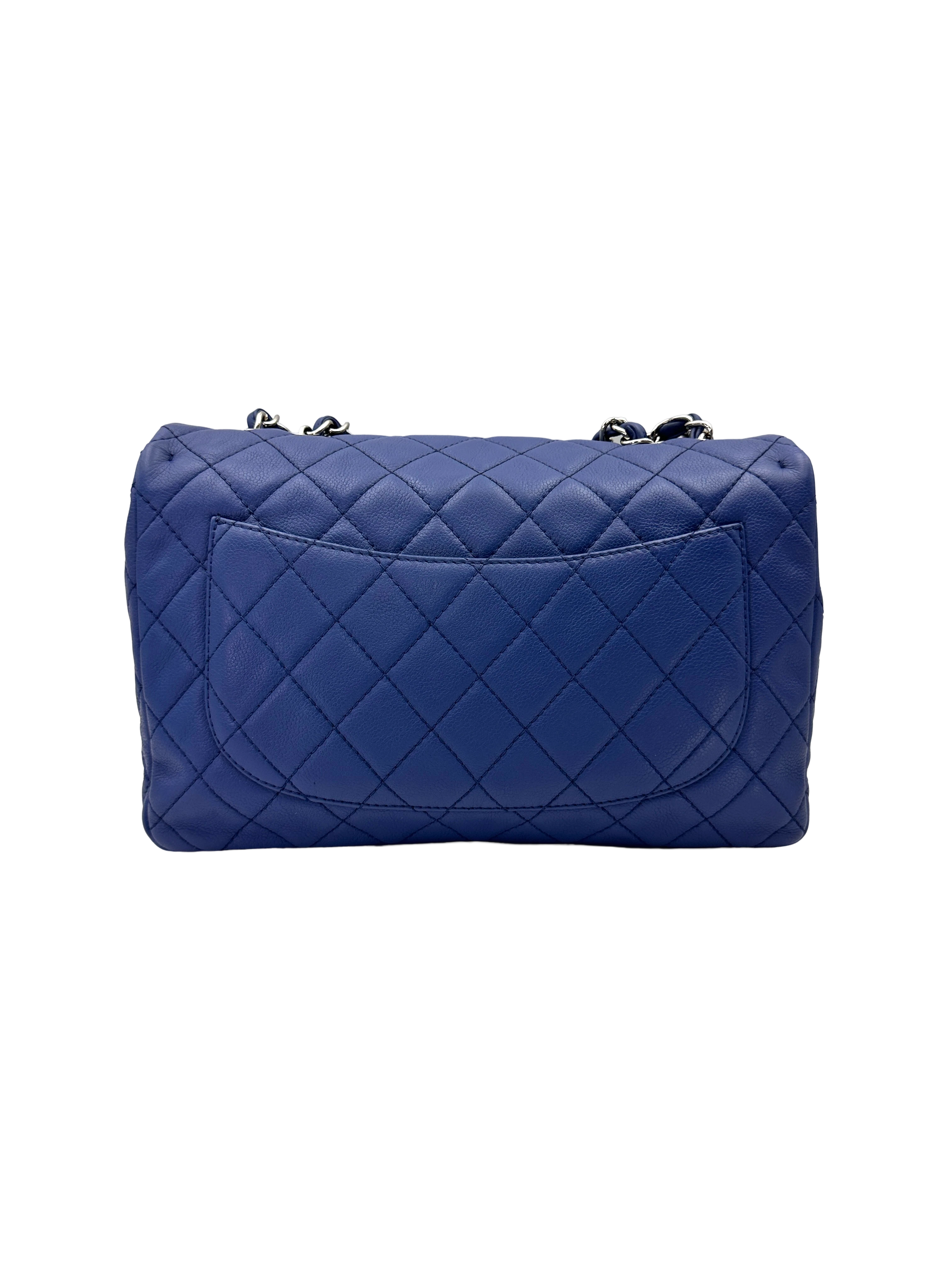 Chanel Classic Flap Blue Quilted Leather Jumbo Shoulder Bag With Silver Buckle(12***90) CC2500