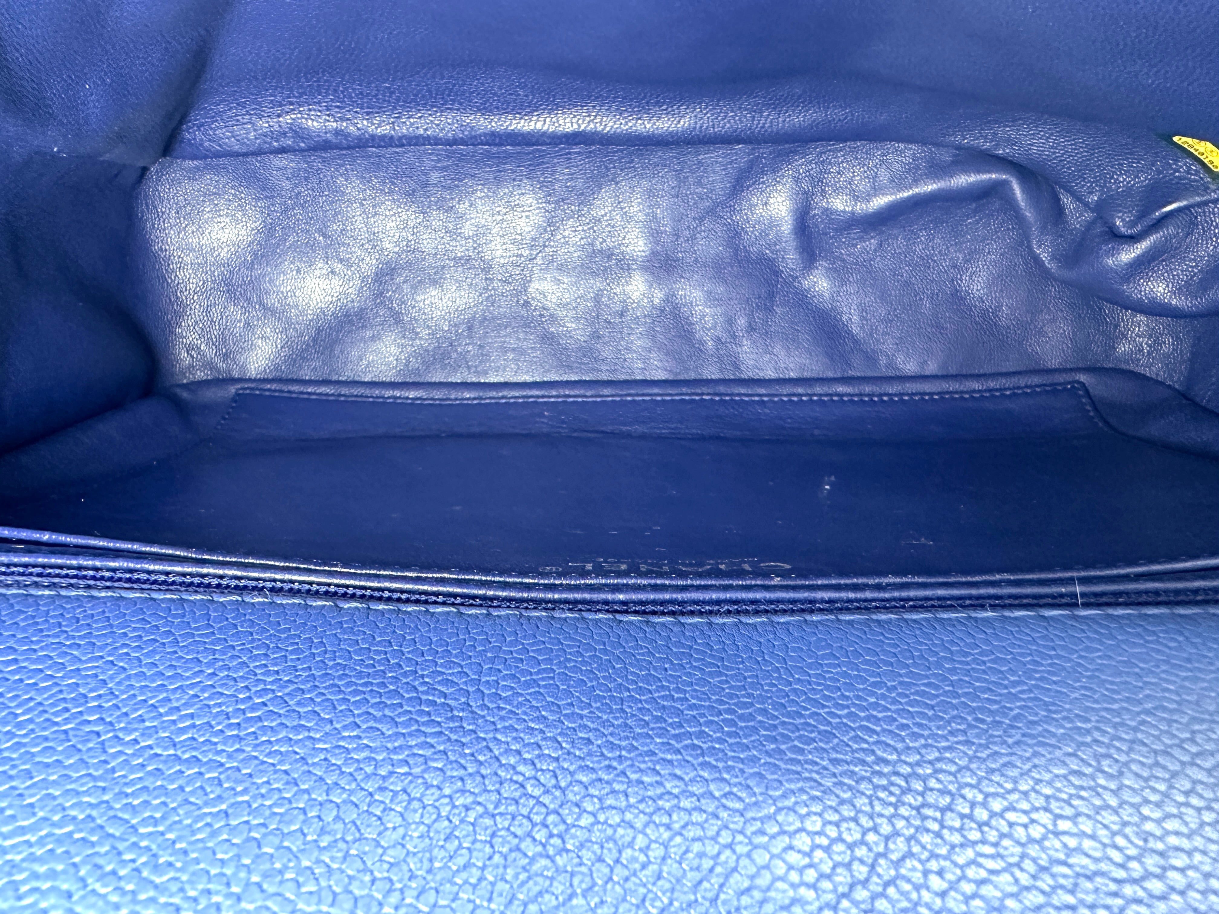 Chanel Classic Flap Blue Quilted Leather Jumbo Shoulder Bag With Silver Buckle(12***90) CC2500