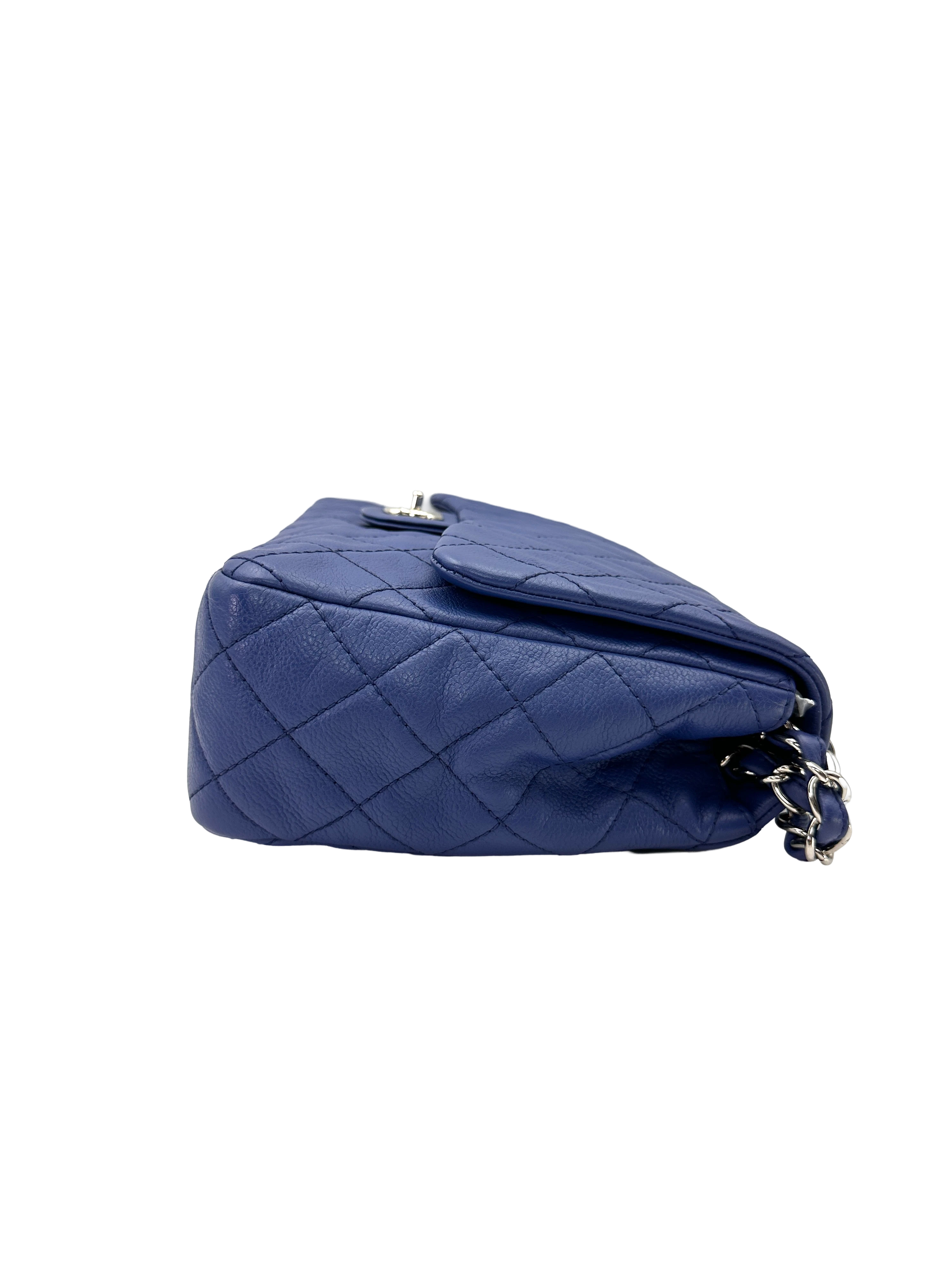Chanel Classic Flap Blue Quilted Leather Jumbo Shoulder Bag With Silver Buckle(12***90) CC2500