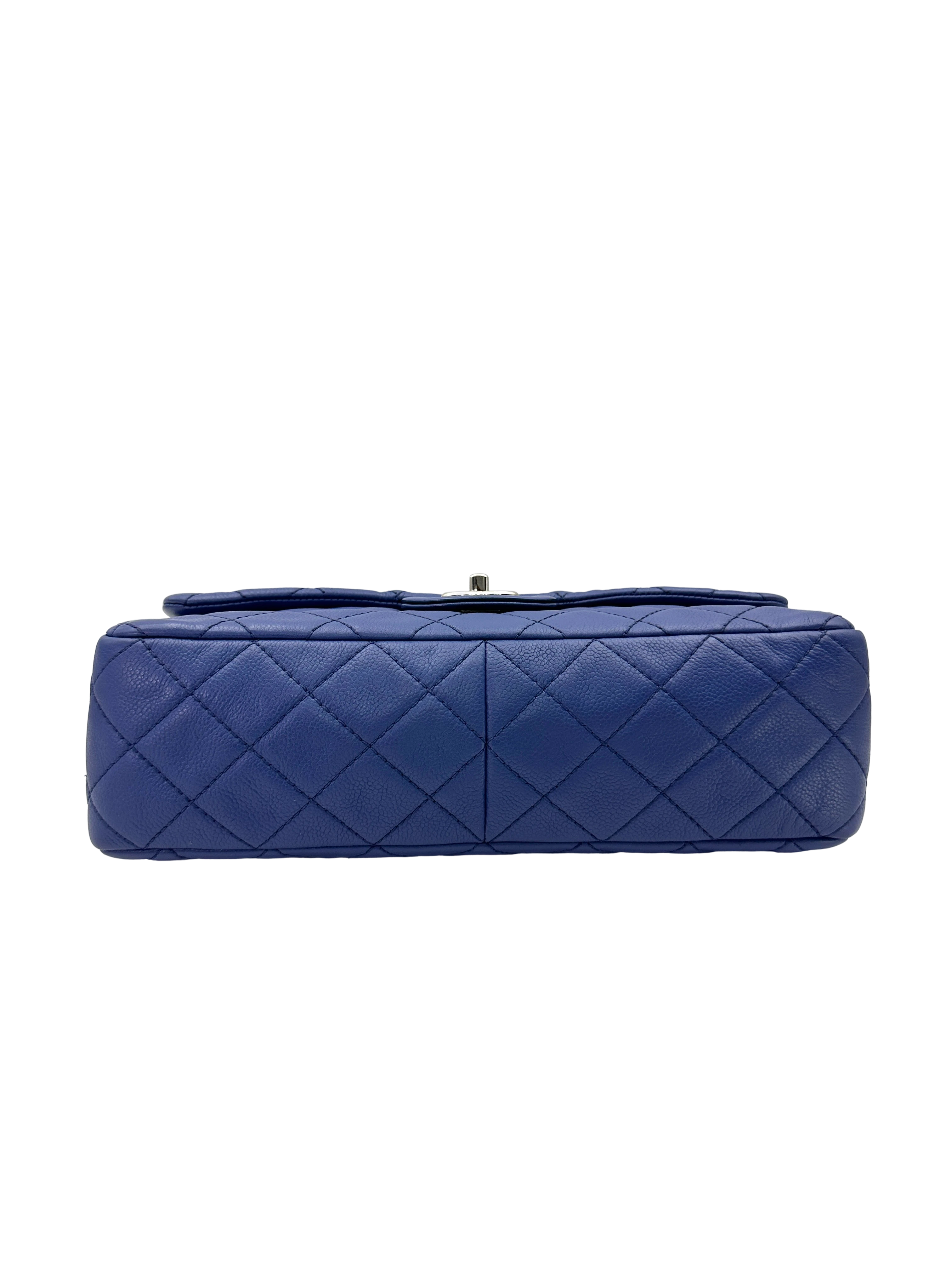 Chanel Classic Flap Blue Quilted Leather Jumbo Shoulder Bag With Silver Buckle(12***90) CC2500