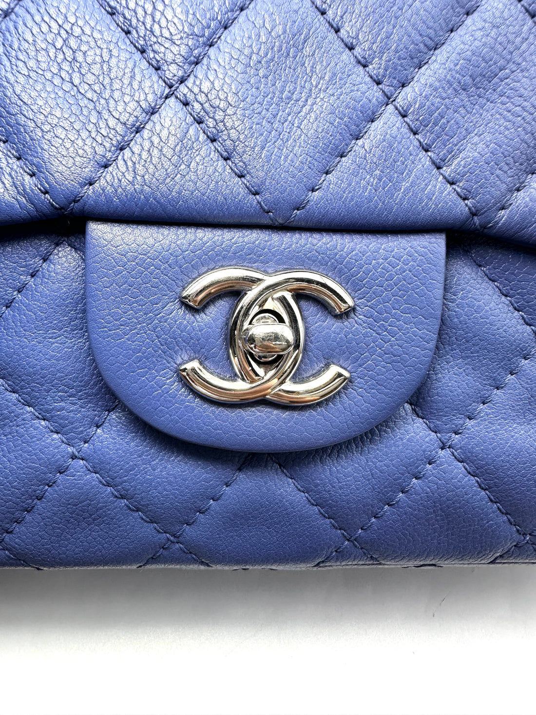 Chanel Classic Flap Blue Quilted Leather Jumbo Shoulder Bag With Silver Buckle(12***90) CC2500