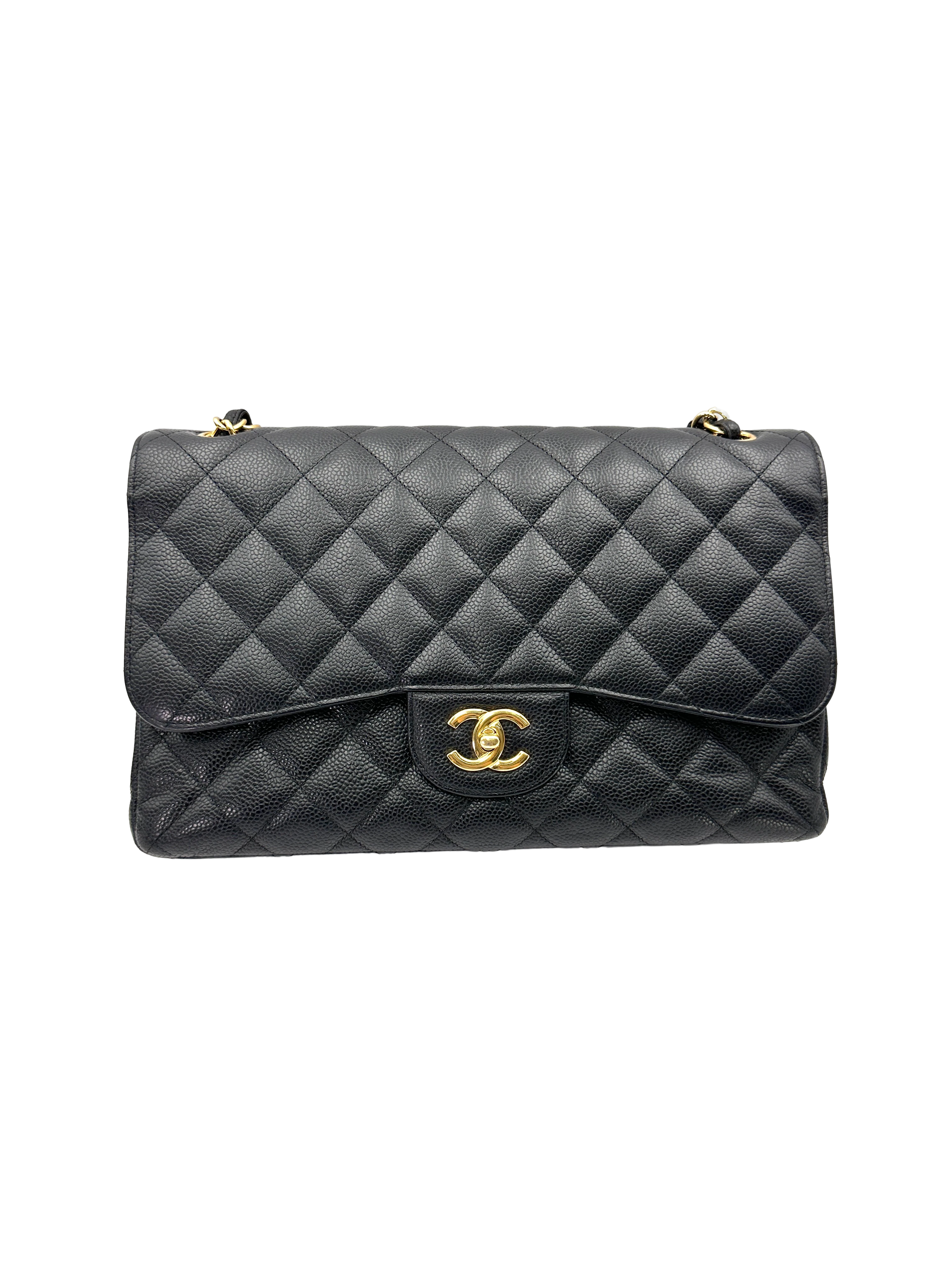 Chanel Classic Flap Black Quilted Leather Jumbo Shoulder Bag With Gold Buckle(14***74) CC2499