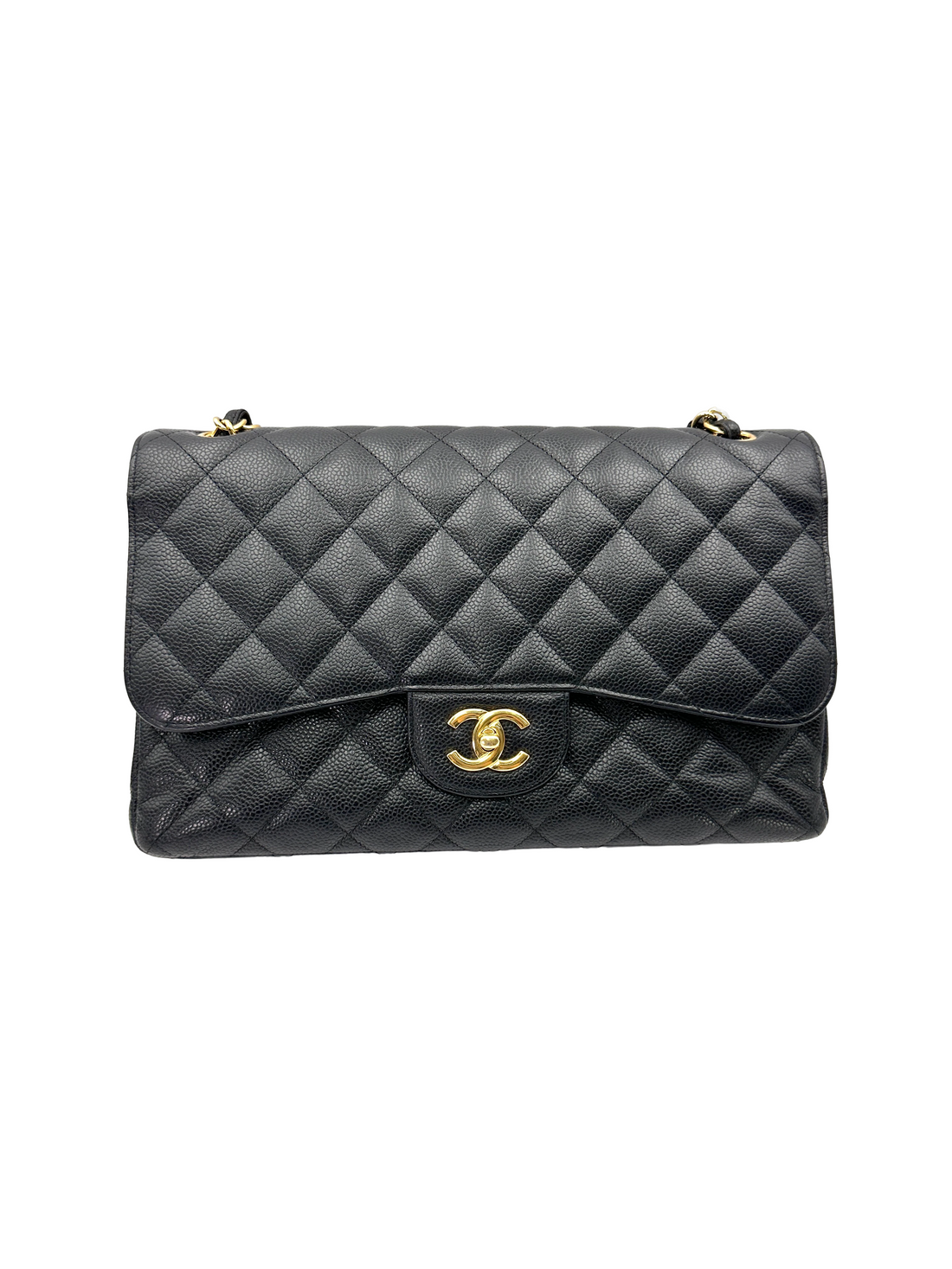 Chanel Classic Flap Black Quilted Leather Jumbo Shoulder Bag With Gold Buckle(14***74) CC2499
