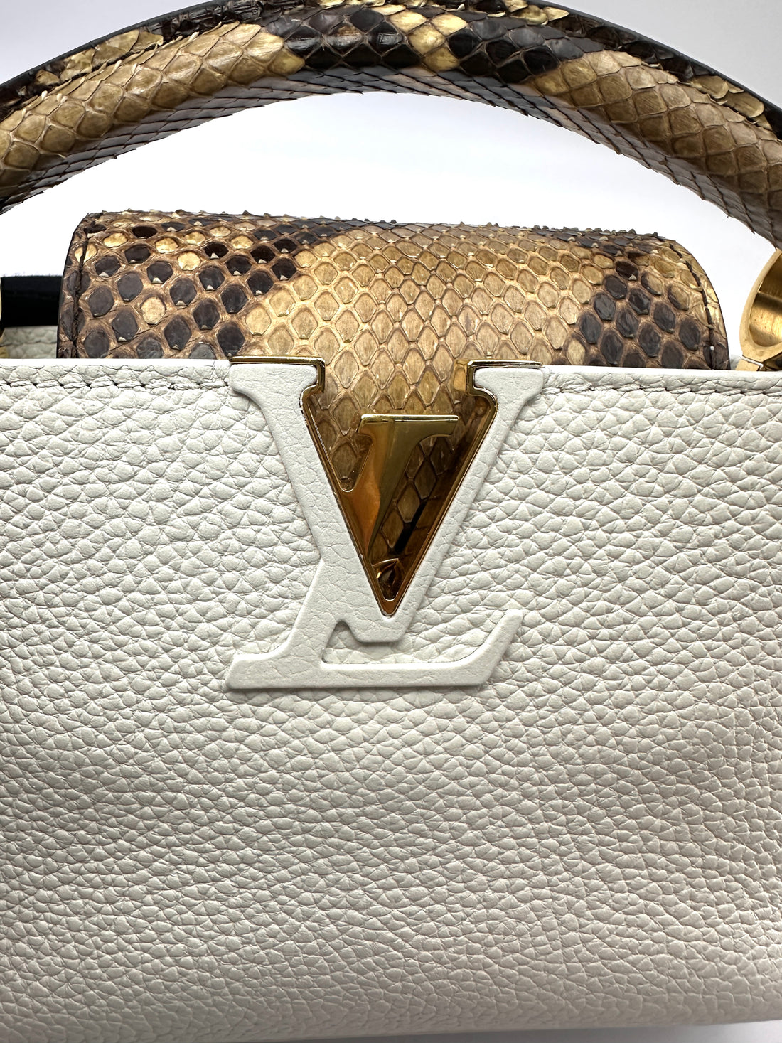 Louis Vuitton Capucines BB White Taurillon Leather Python Handle Bag LV3291