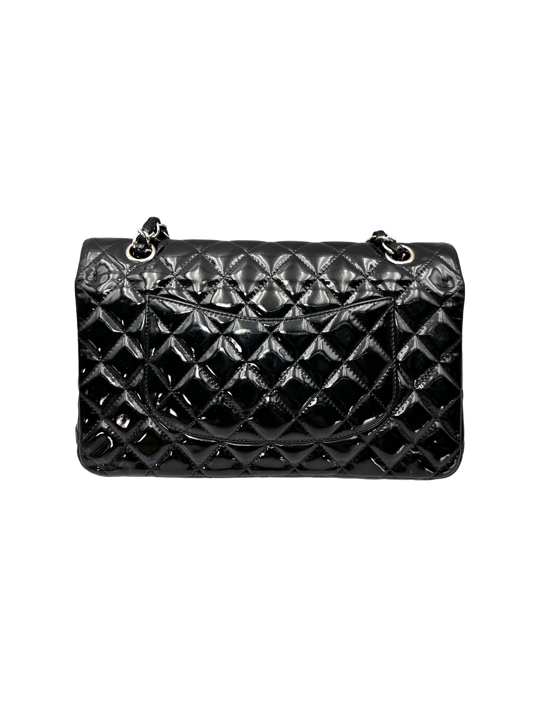 Chanel Classic Flap Black Quilted Patent Leather Medium Size Shoulder Bag With Silver Buckle(16***82) CC2507