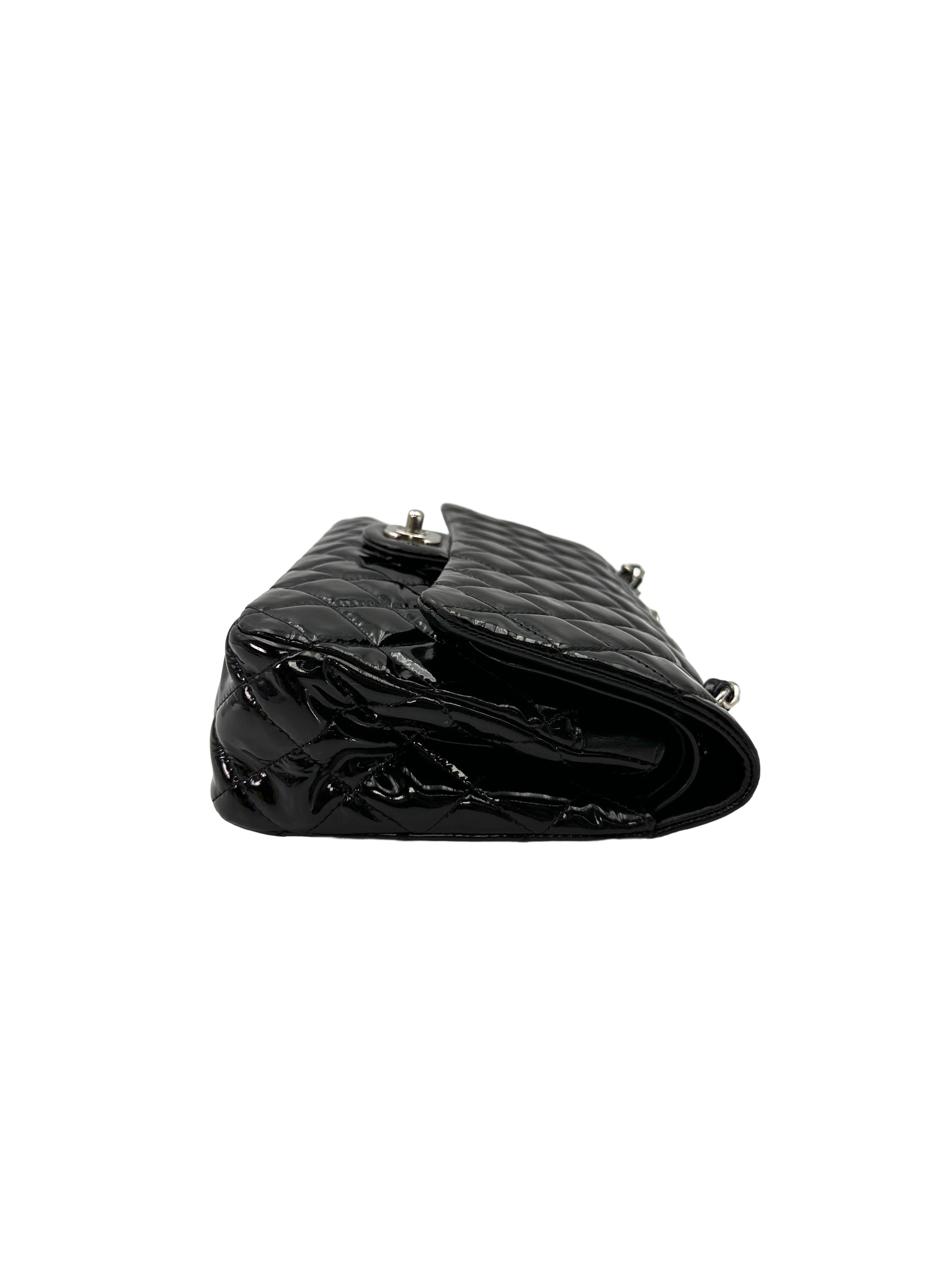 Chanel Classic Flap Black Quilted Patent Leather Medium Size Shoulder Bag With Silver Buckle(16***82) CC2507