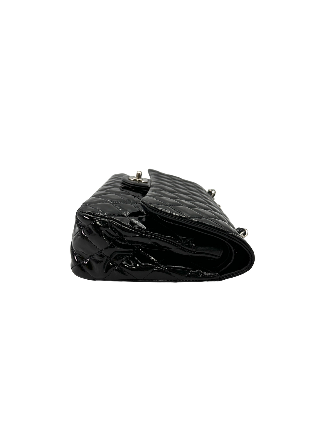 Chanel Classic Flap Black Quilted Patent Leather Medium Size Shoulder Bag With Silver Buckle(16***82) CC2507