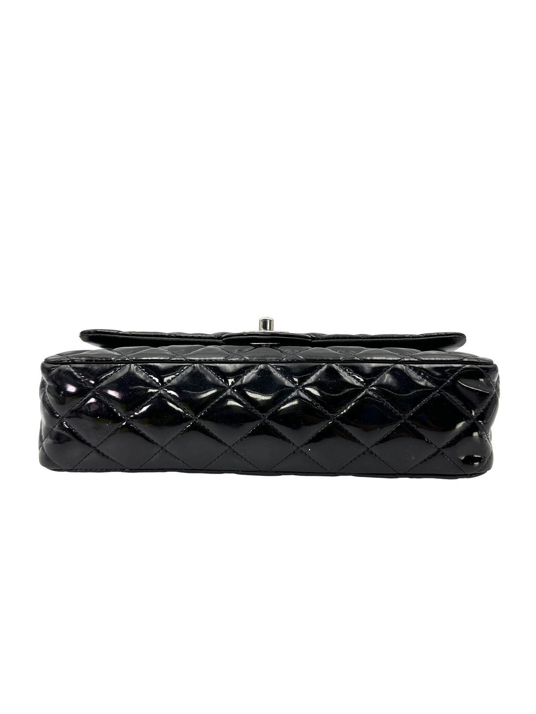 Chanel Classic Flap Black Quilted Patent Leather Medium Size Shoulder Bag With Silver Buckle(16***82) CC2507