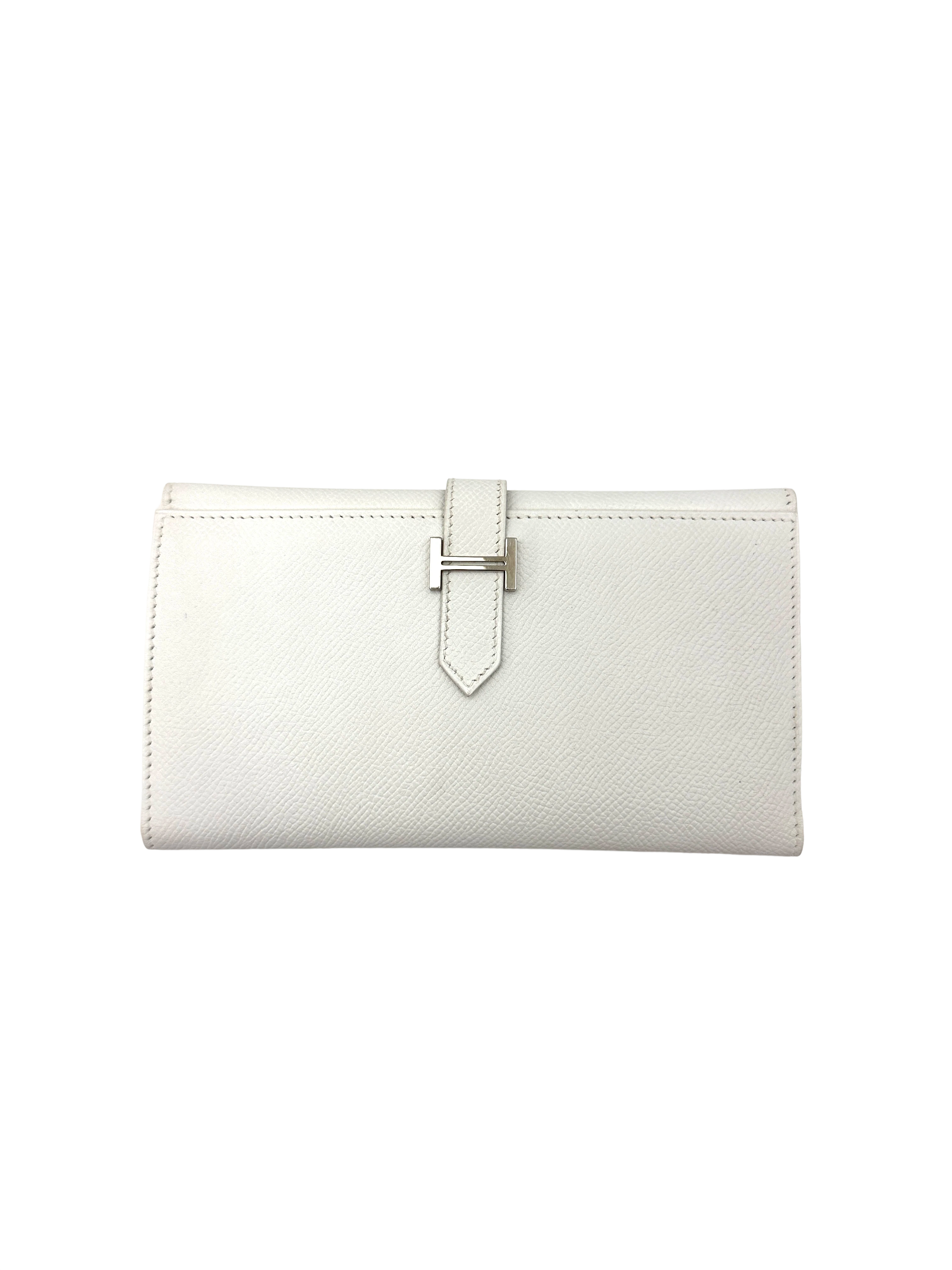 Hermes Bearn Compact White Leather Wallet HR150