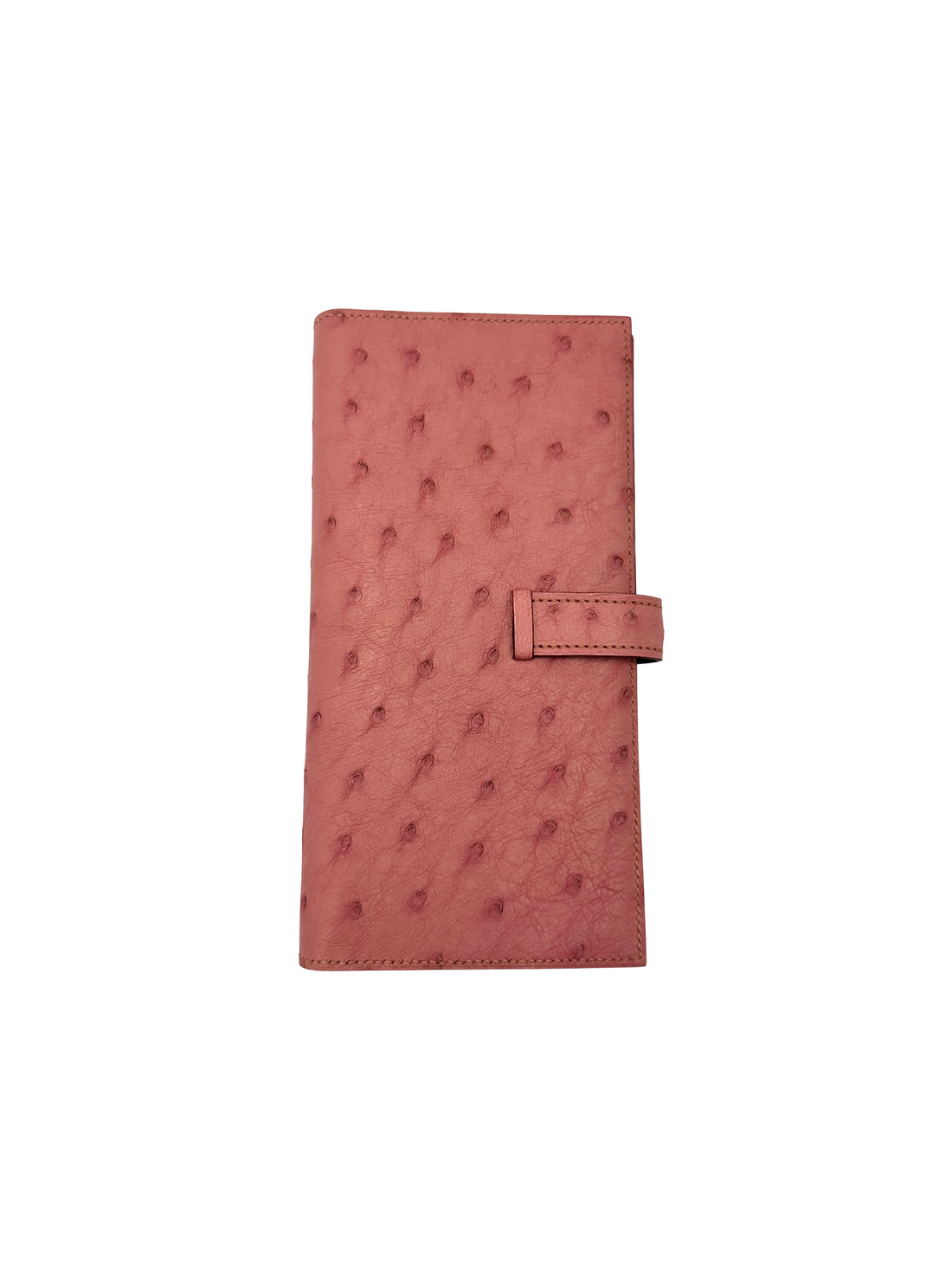 Hermes Bearn Compact Pink Ostrich Leather Wallet HR152