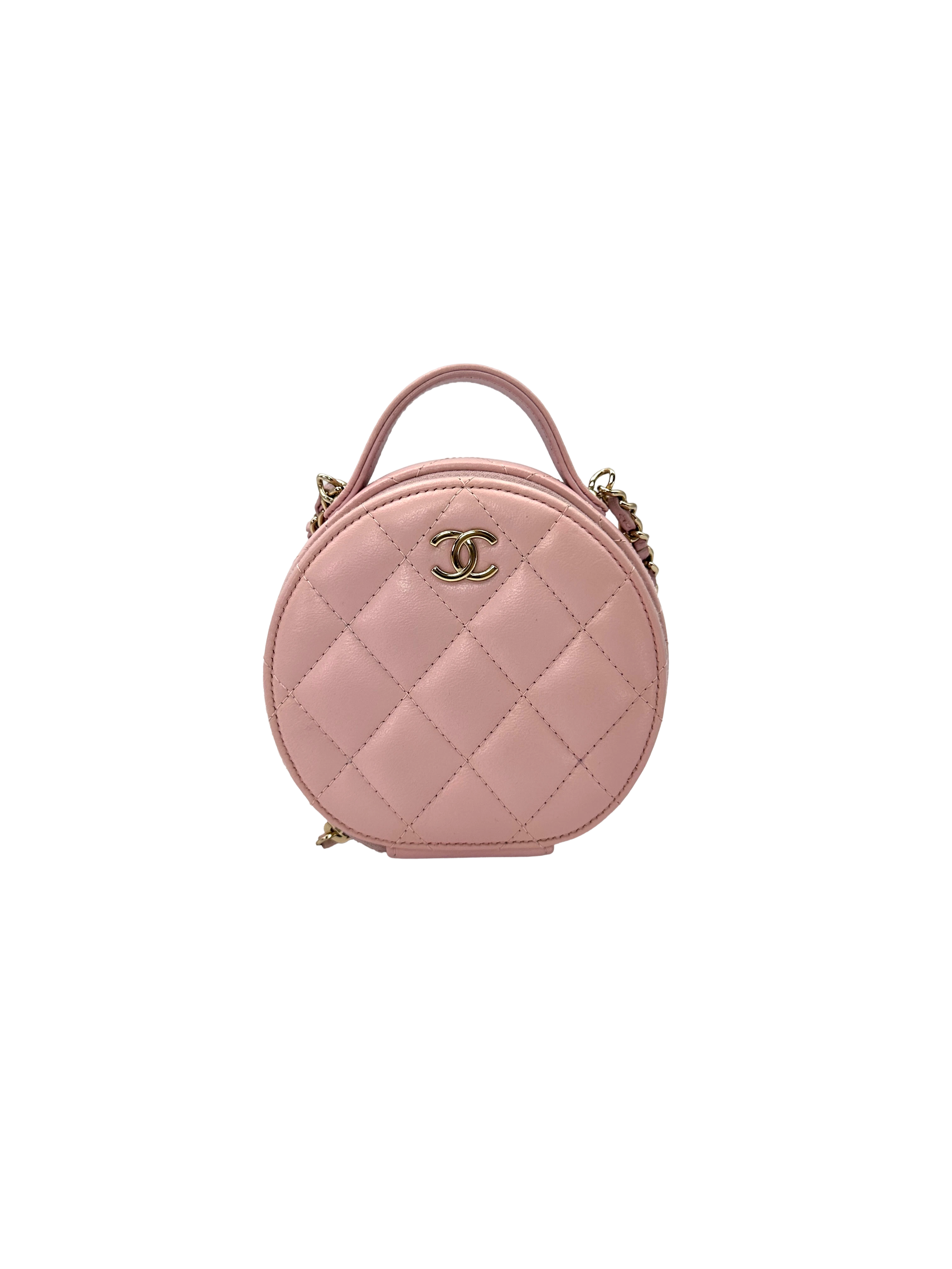 Chanel Pink Quilted Leather Top Handle Round Clutch(XN***XG) CC2501