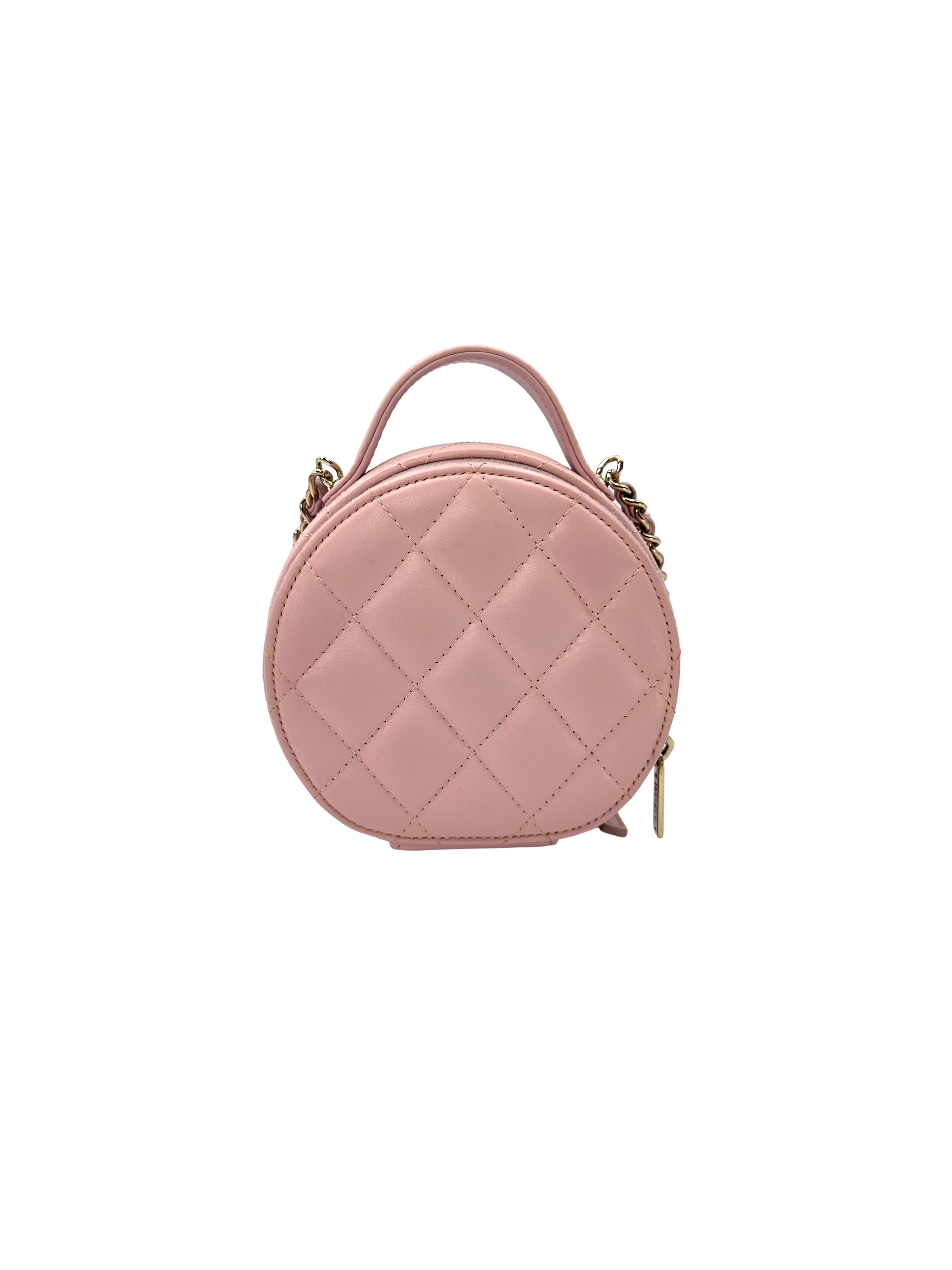 Chanel Pink Quilted Leather Top Handle Round Clutch(XN***XG) CC2501