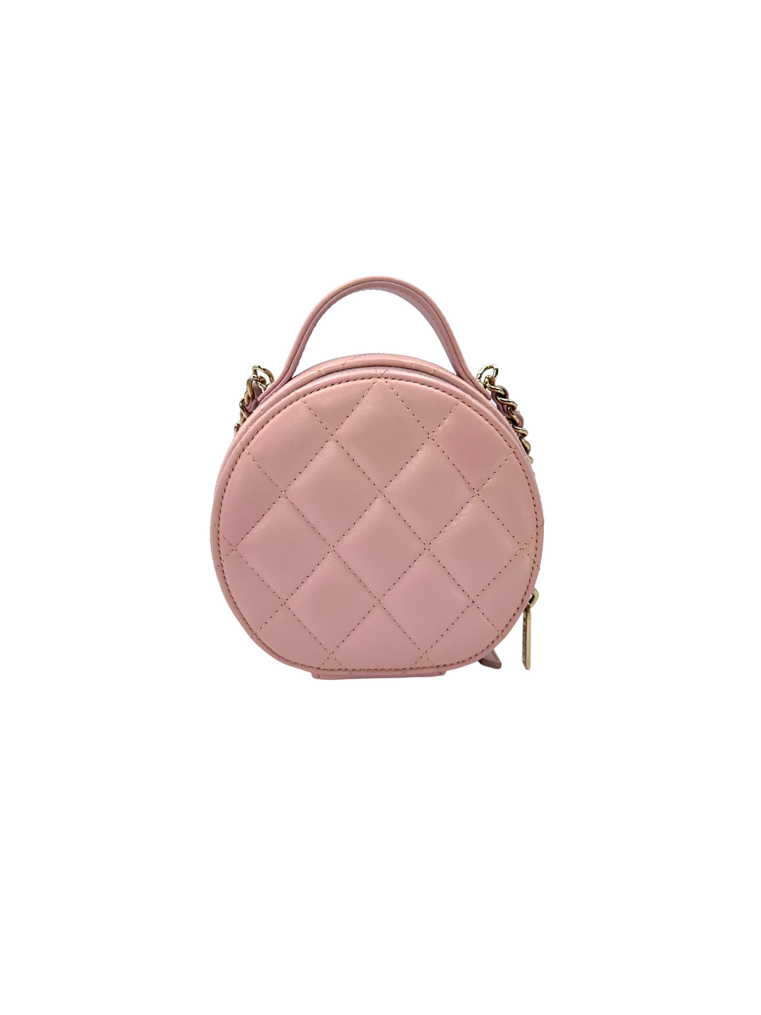 Chanel Pink Quilted Leather Top Handle Round Clutch(XN***XG) CC2501