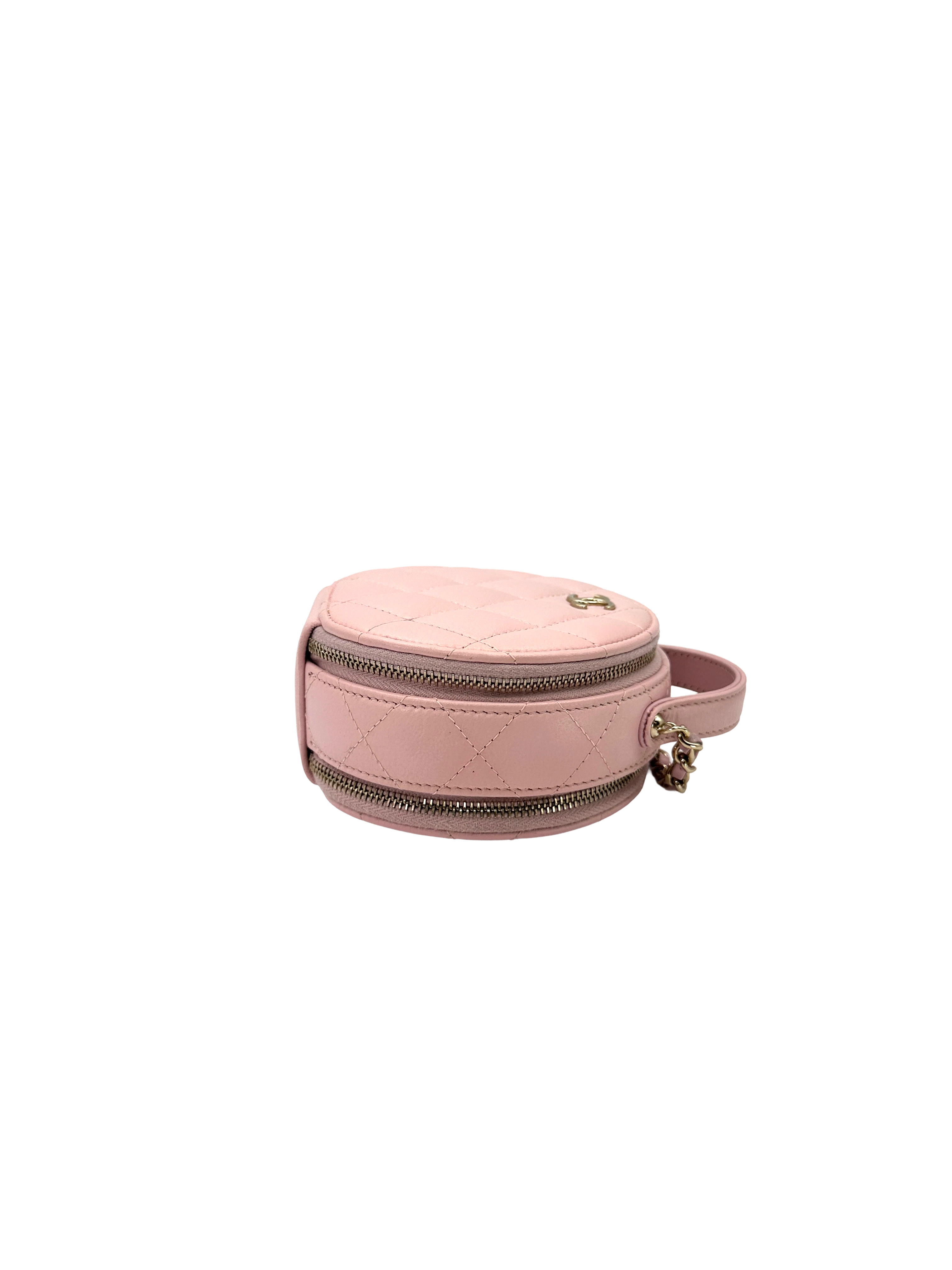 Chanel Pink Quilted Leather Top Handle Round Clutch(XN***XG) CC2501