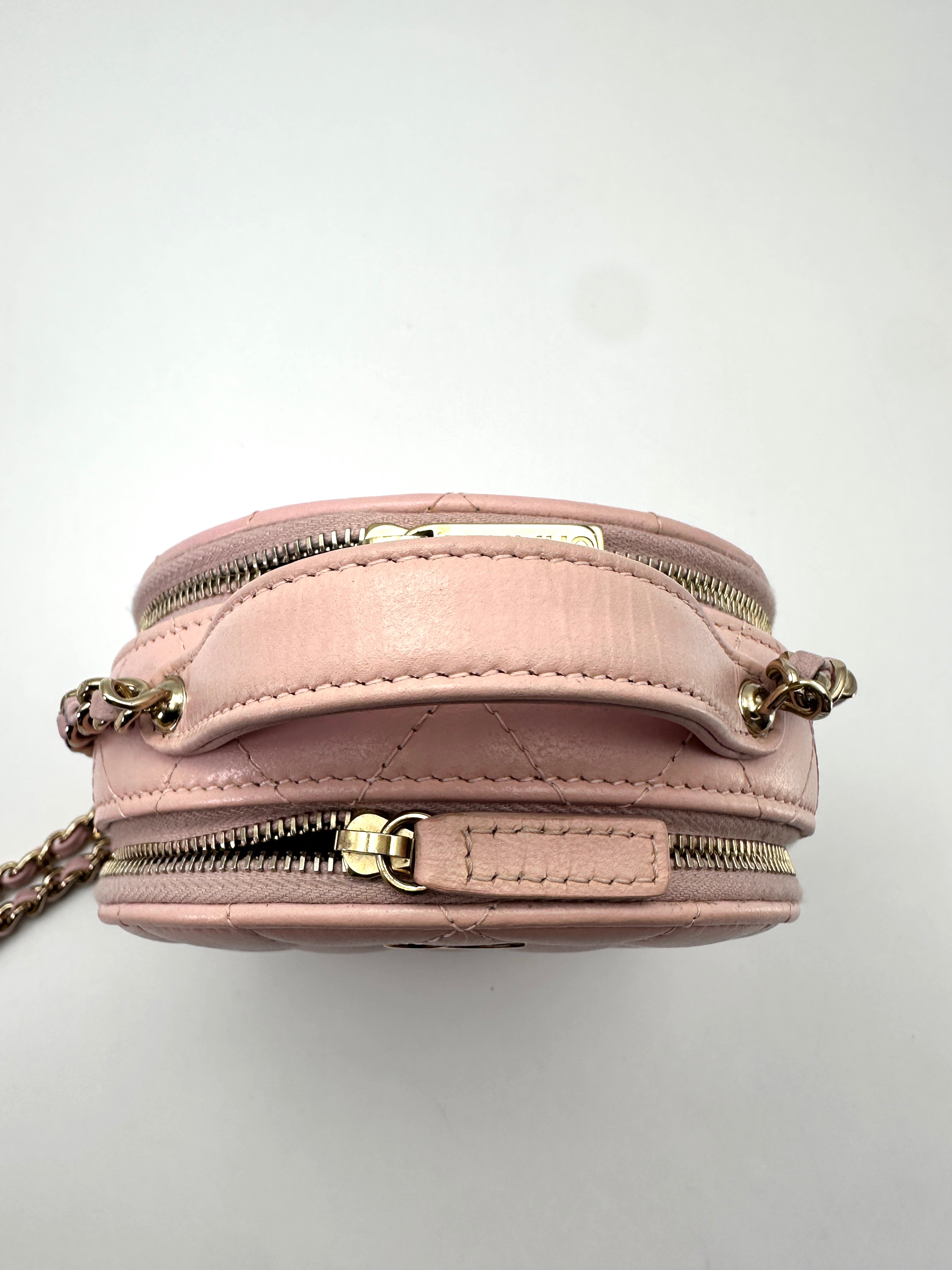Chanel Pink Quilted Leather Top Handle Round Clutch(XN***XG) CC2501