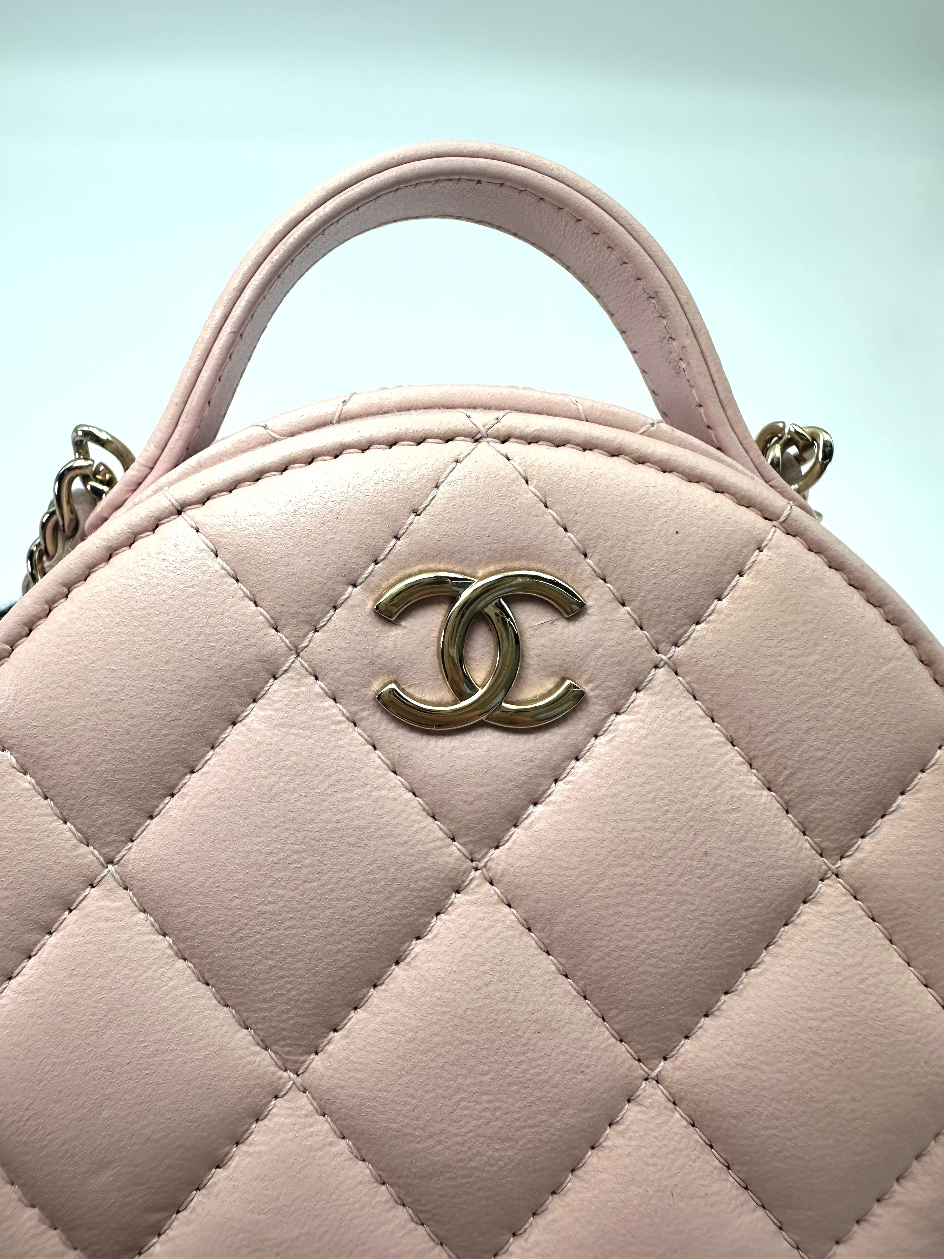 Chanel Pink Quilted Leather Top Handle Round Clutch(XN***XG) CC2501