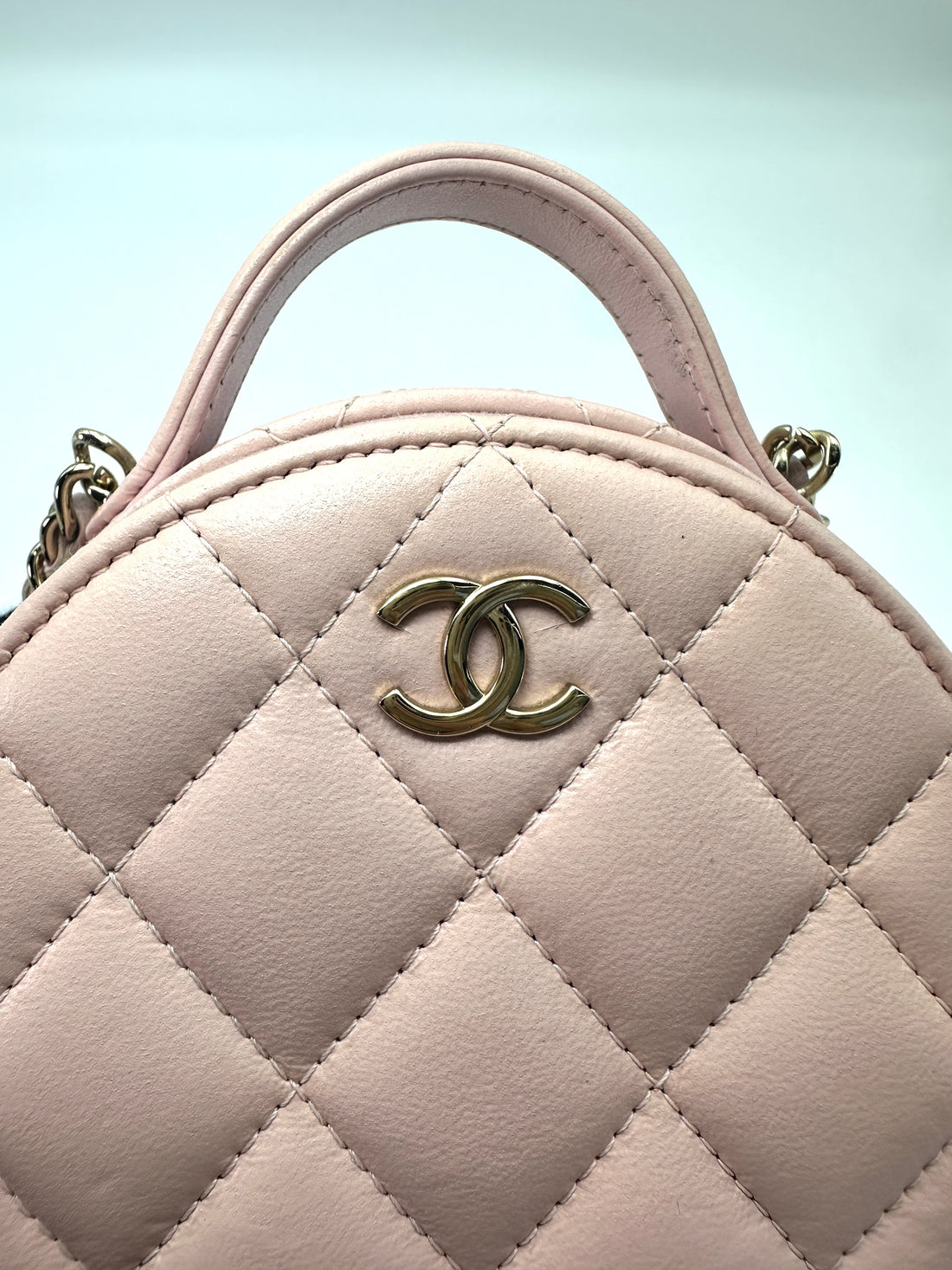 Chanel Pink Quilted Leather Top Handle Round Clutch(XN***XG) CC2501