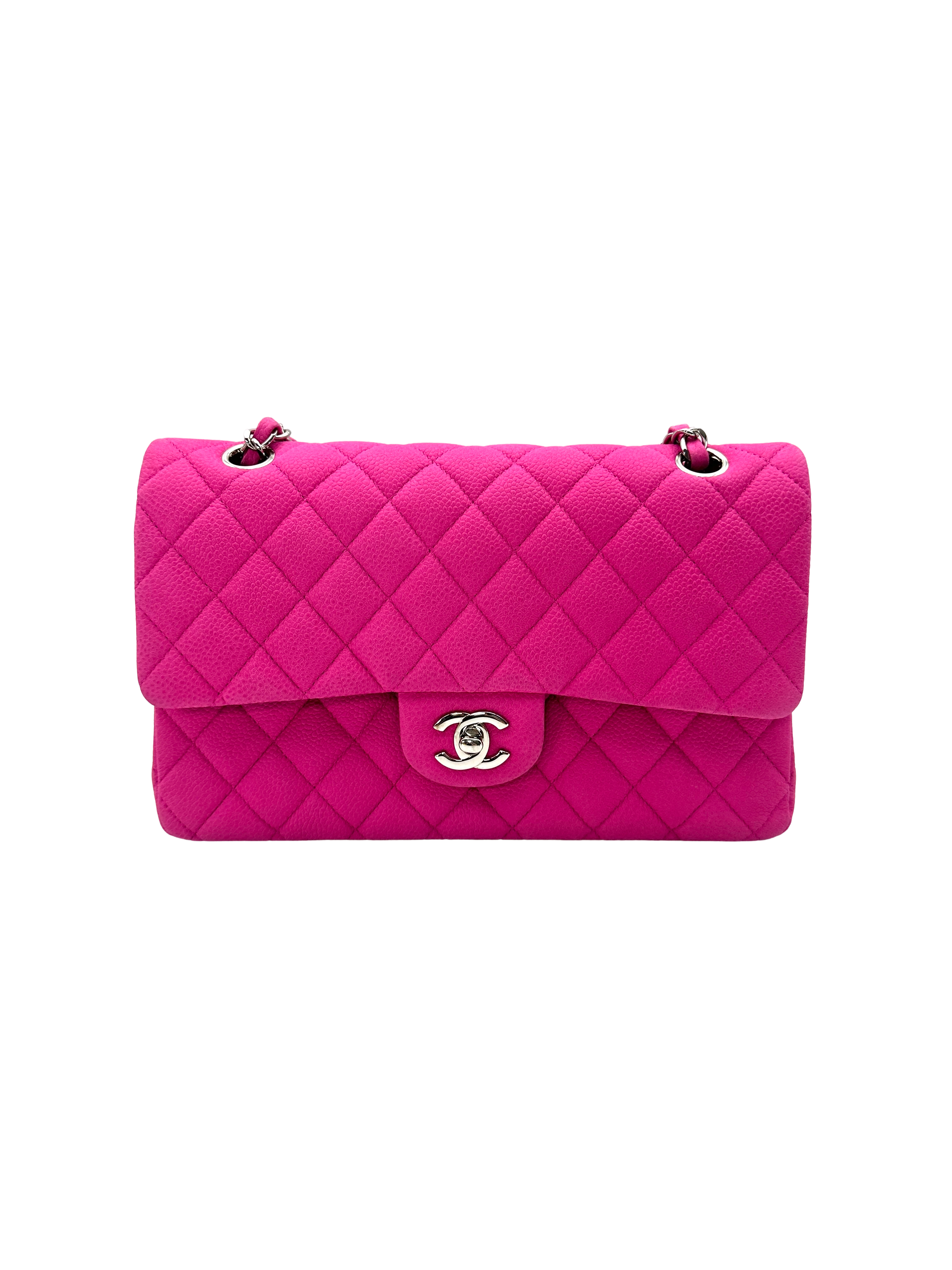 Chanel Classic Flap Pink Quilted Leather Shoulder Bag With Silver Buckle(18***41) IRIS265