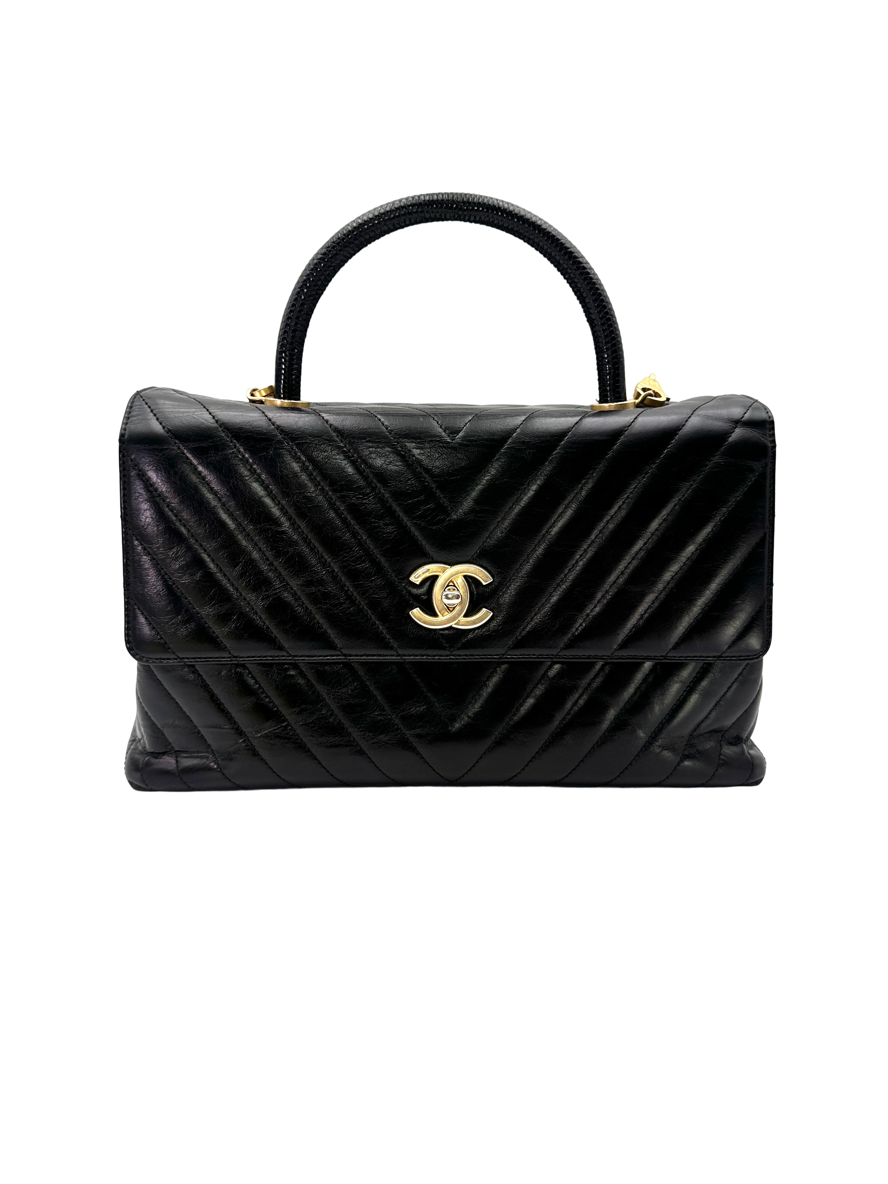 Chanel CoCo Handle Black Chevron Quilted Leather Shoulder Bag(24***01) CC2503