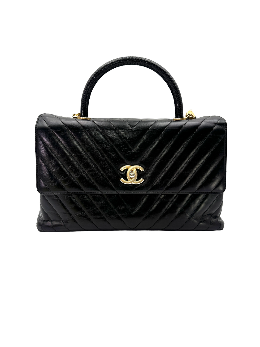 Chanel CoCo Handle Black Chevron Quilted Leather Shoulder Bag(24***01) CC2503