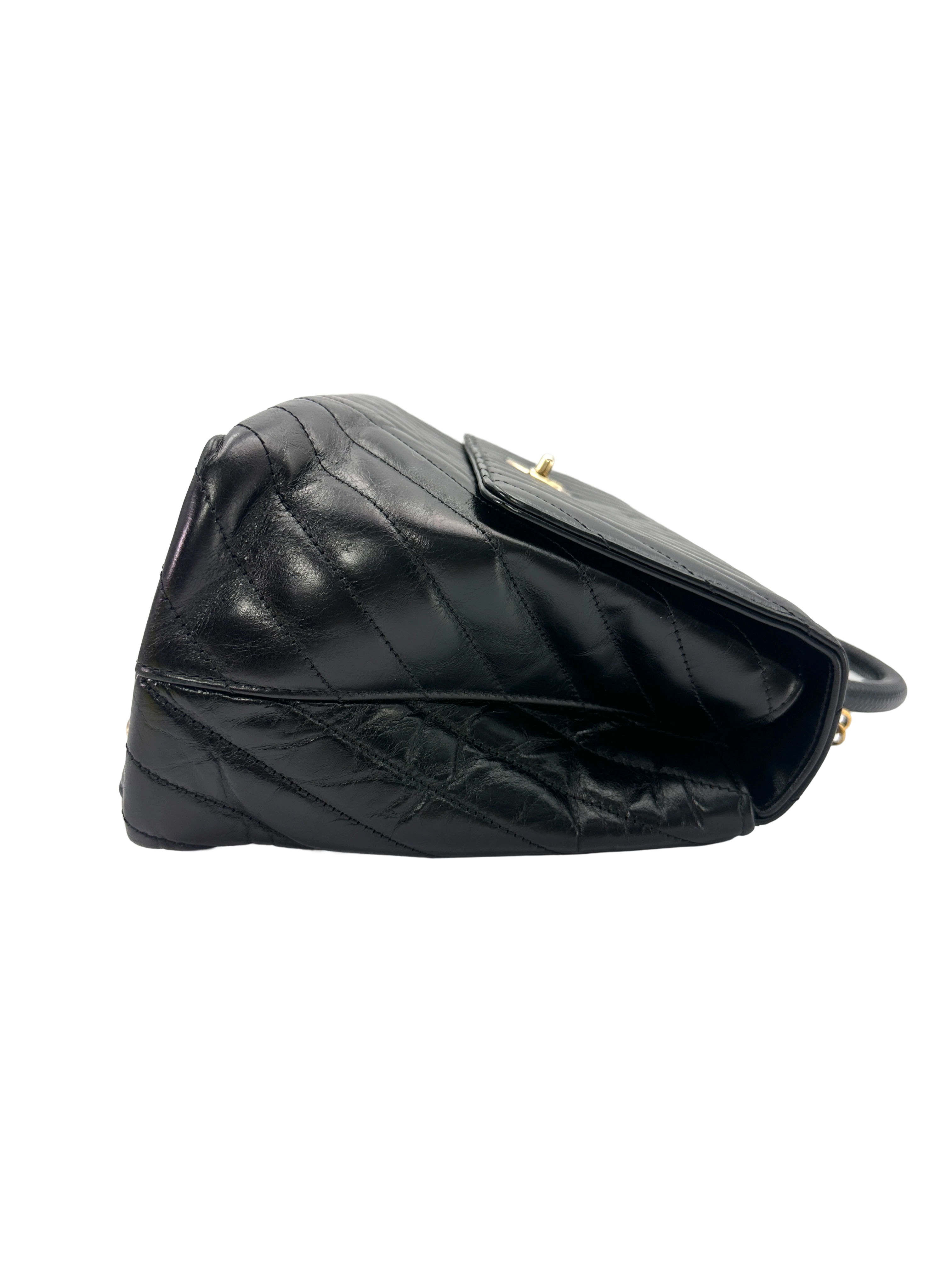 Chanel CoCo Handle Black Chevron Quilted Leather Shoulder Bag(24***01) CC2503