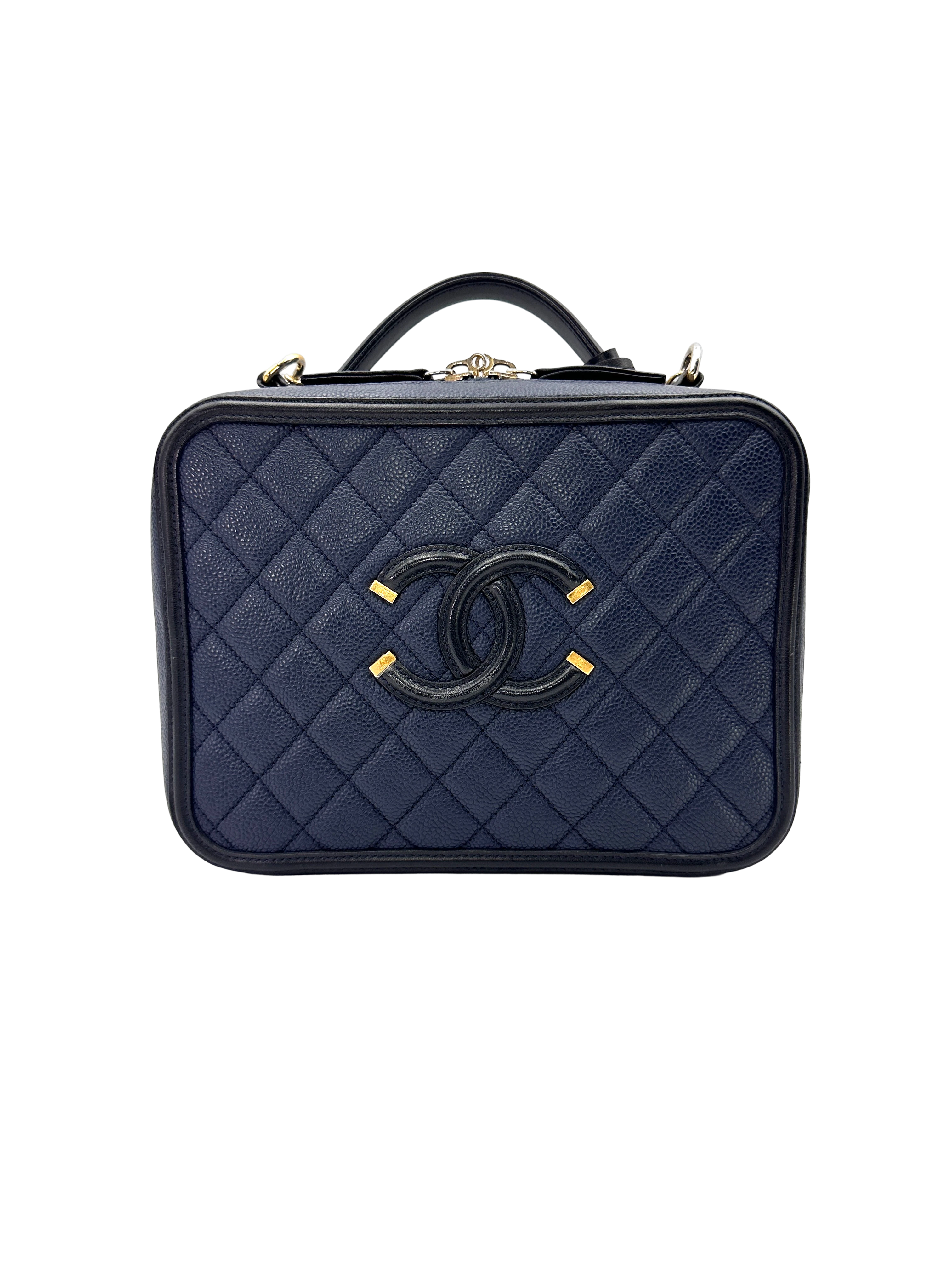 Chanel CC Filigree Navy Quilted Leather Vanity Case(24***31) CC2502