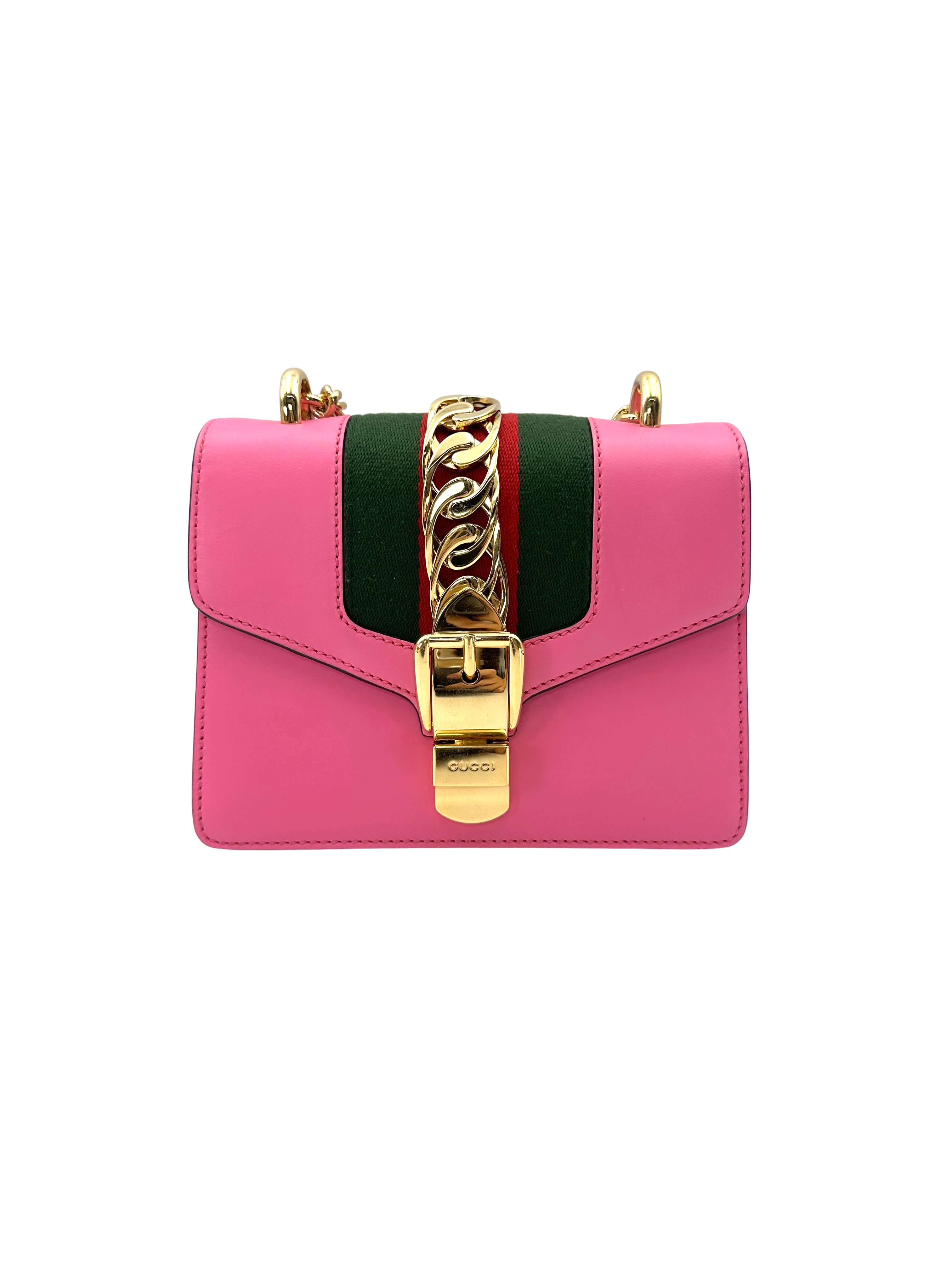 Gucci Sylvie Pink Leather Small Size Shoulder Bag GG1386