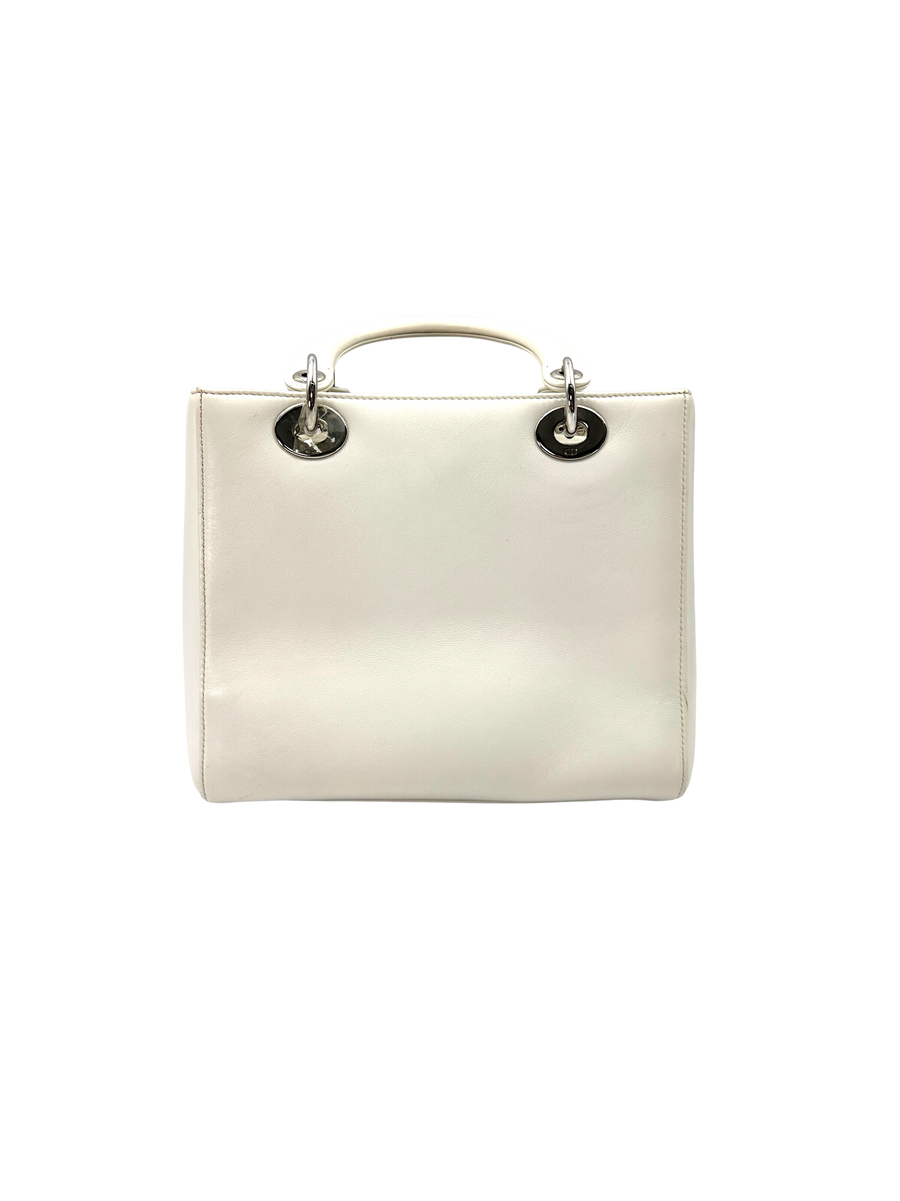 Christian Dior Lady Dior White Leather Embroidered Floral Handle Bag DR904