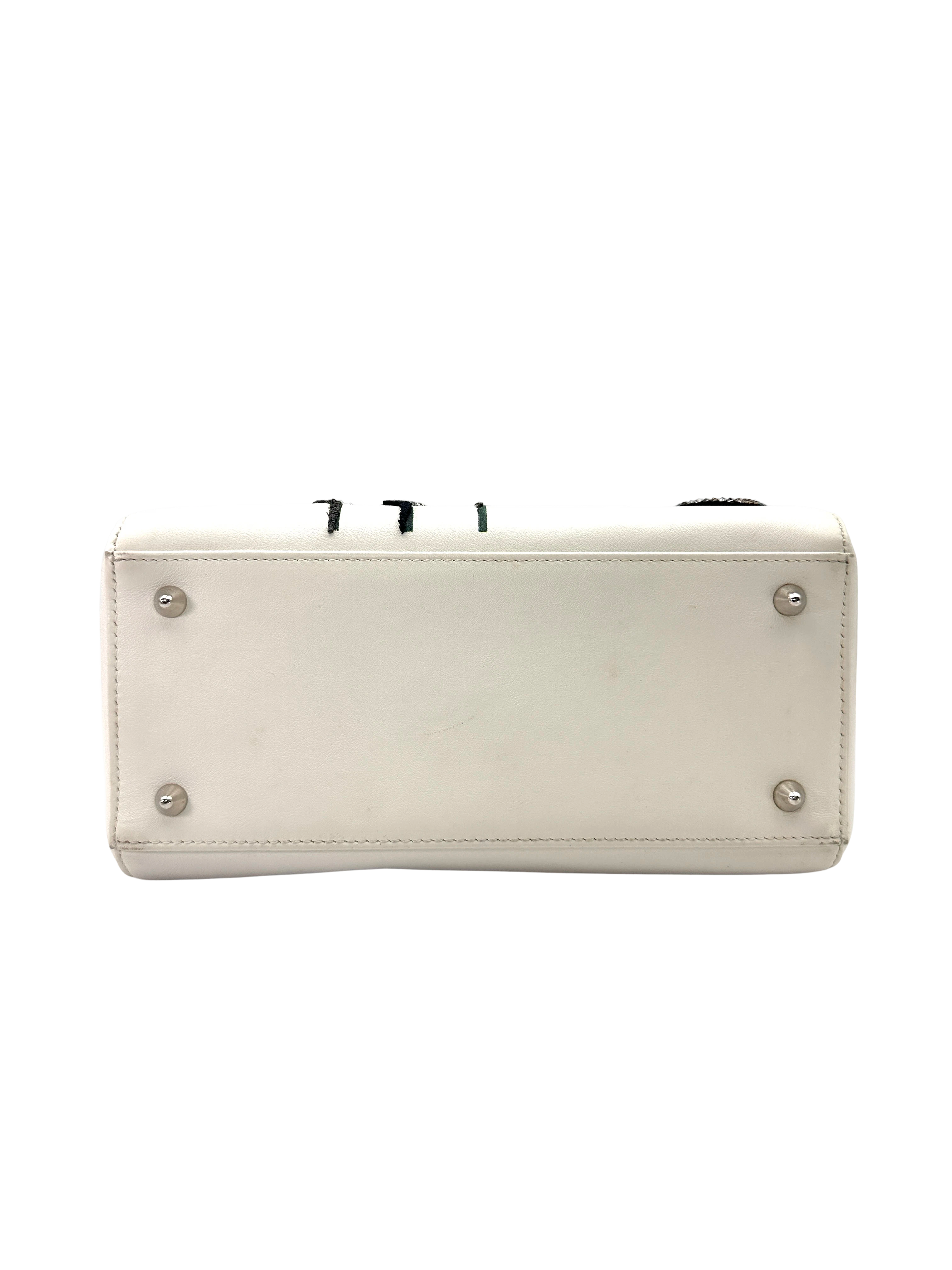 Christian Dior Lady Dior White Leather Embroidered Floral Handle Bag DR904
