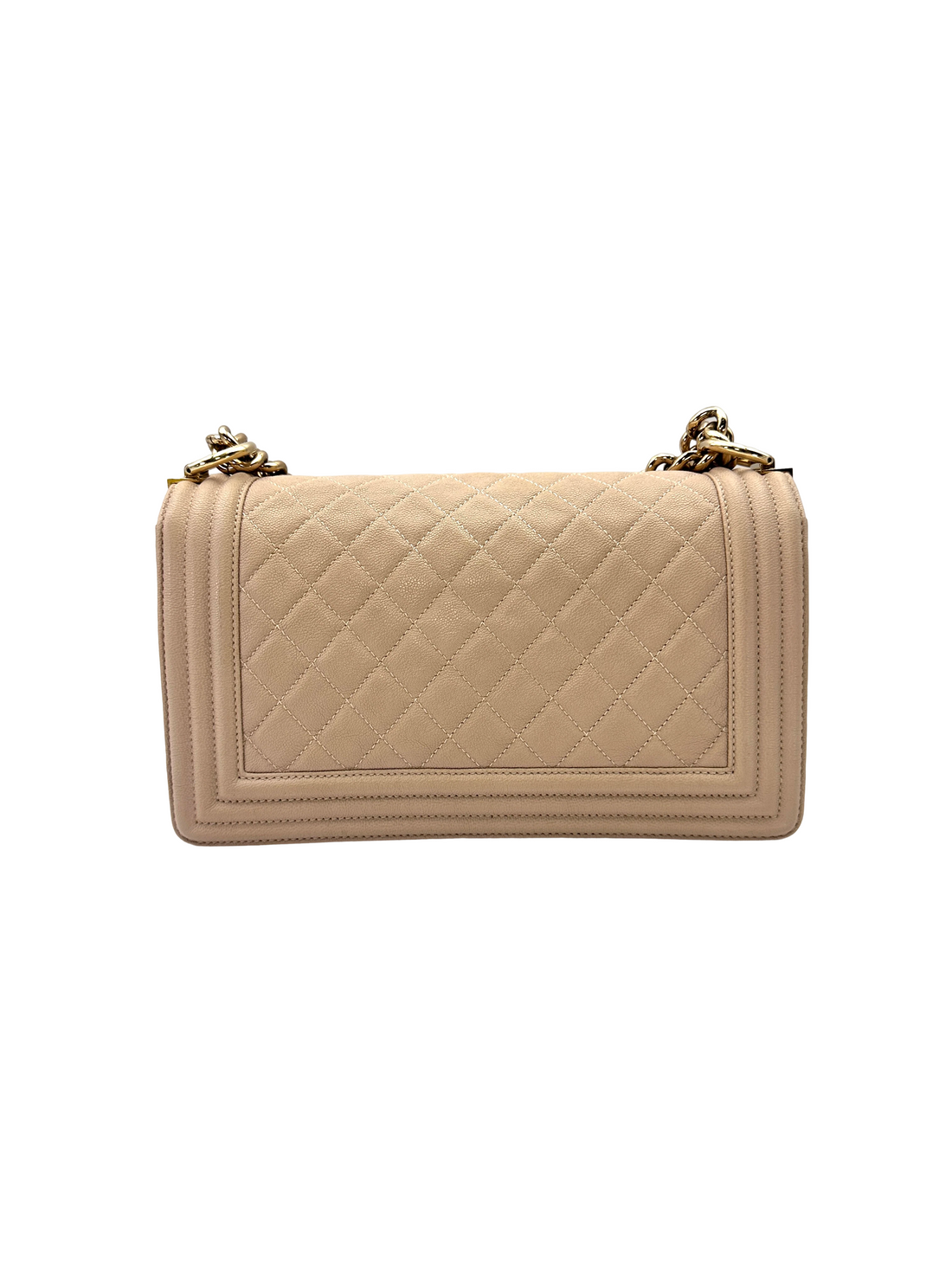 Chanel LeBoy Beige Quilted Leather Medium Size Flap Bag With Gold Buckle(27***20) CC2505