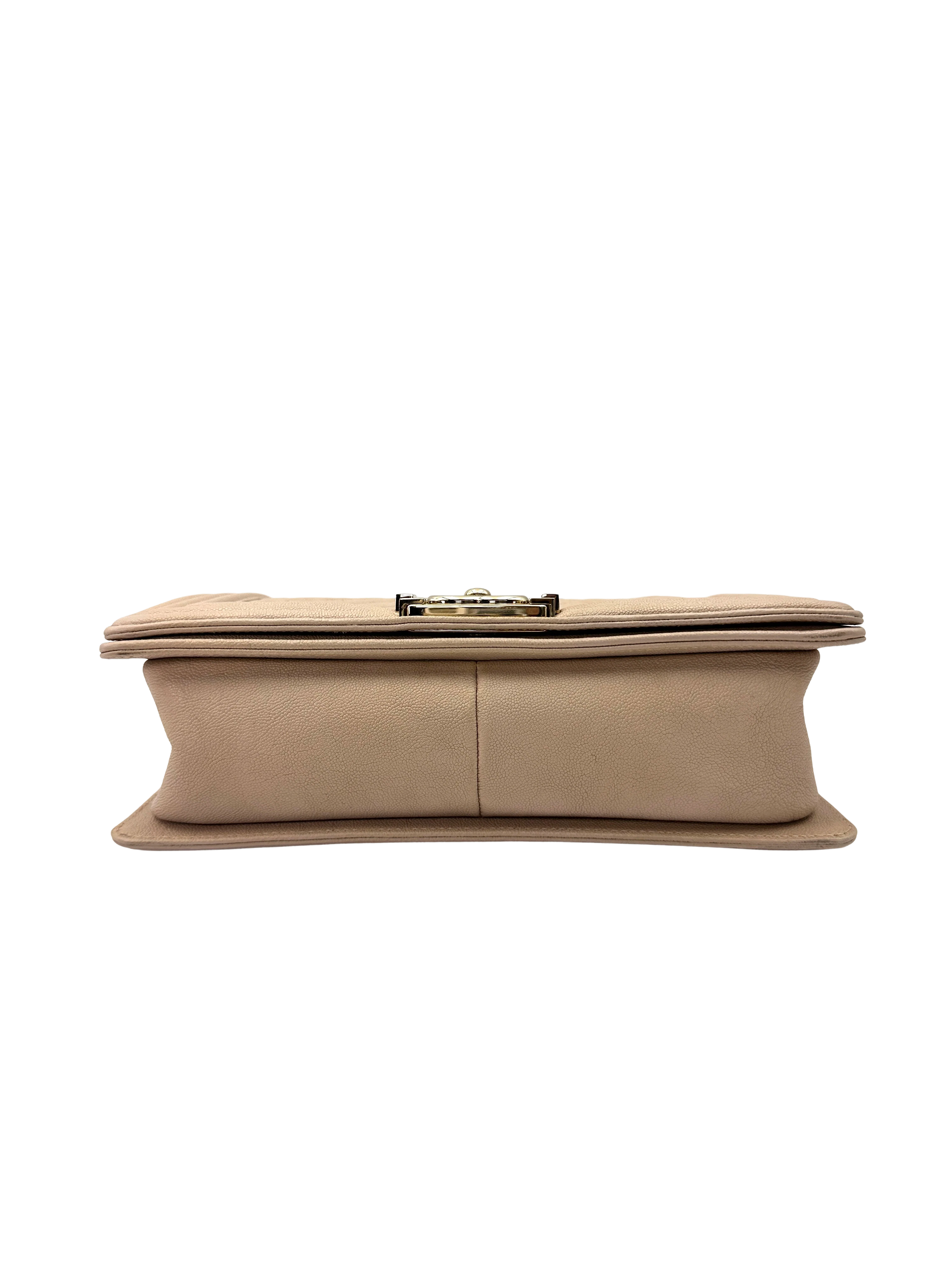 Chanel LeBoy Beige Quilted Leather Medium Size Flap Bag With Gold Buckle(27***20) CC2505