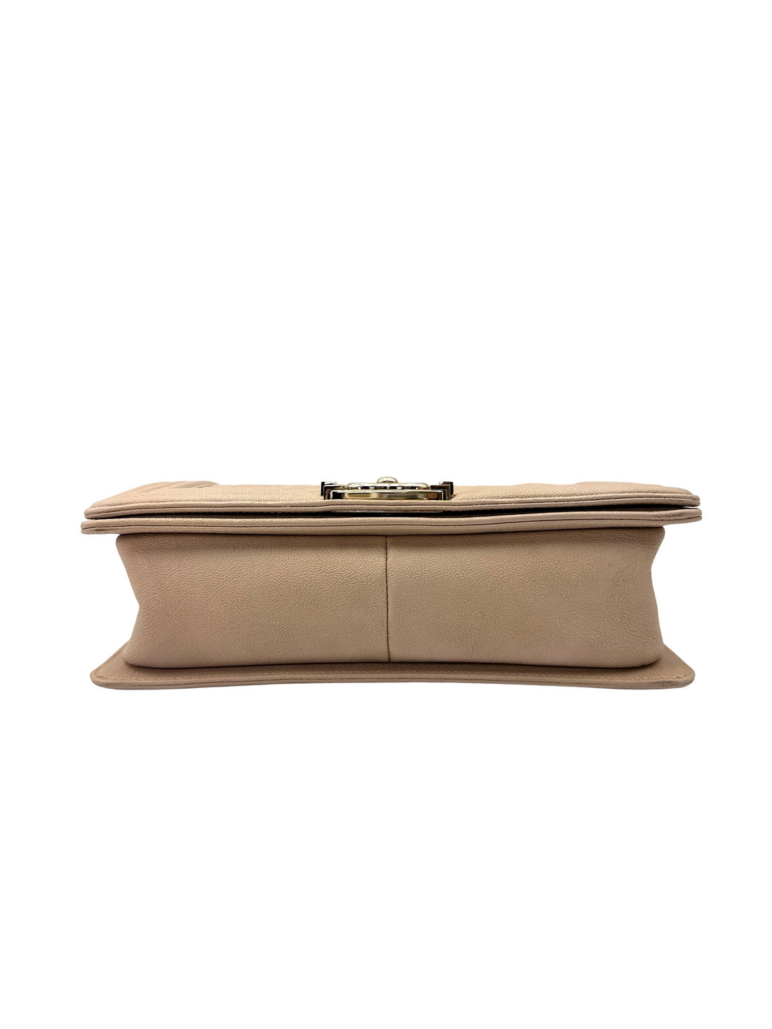 Chanel LeBoy Beige Quilted Leather Medium Size Flap Bag With Gold Buckle(27***20) CC2505