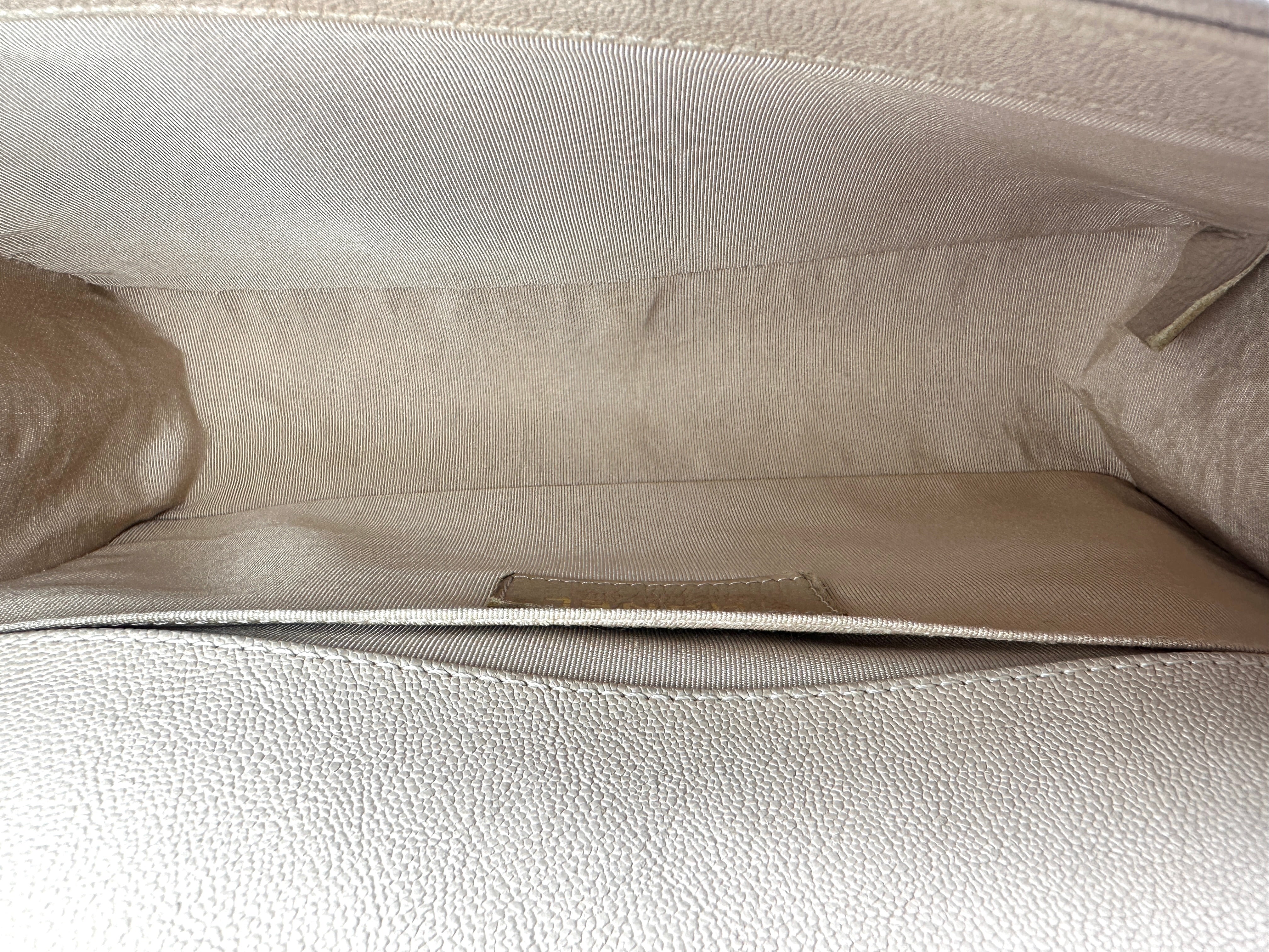 Chanel LeBoy Beige Quilted Leather Medium Size Flap Bag With Gold Buckle(27***20) CC2505