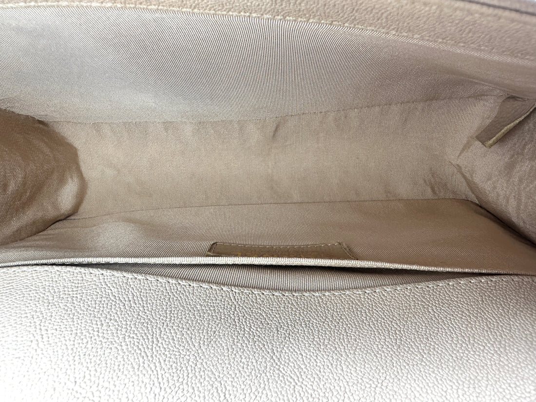 Chanel LeBoy Beige Quilted Leather Medium Size Flap Bag With Gold Buckle(27***20) CC2505