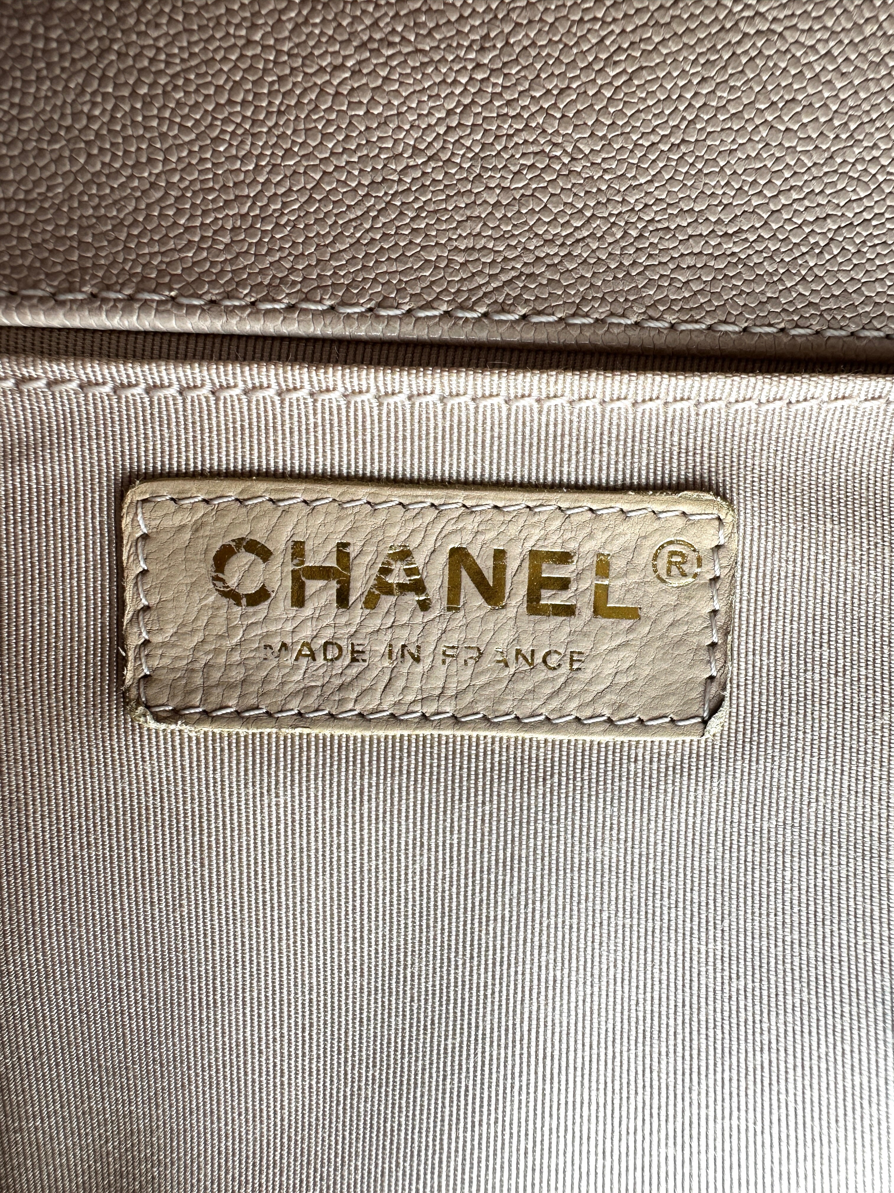 Chanel LeBoy Beige Quilted Leather Medium Size Flap Bag With Gold Buckle(27***20) CC2505