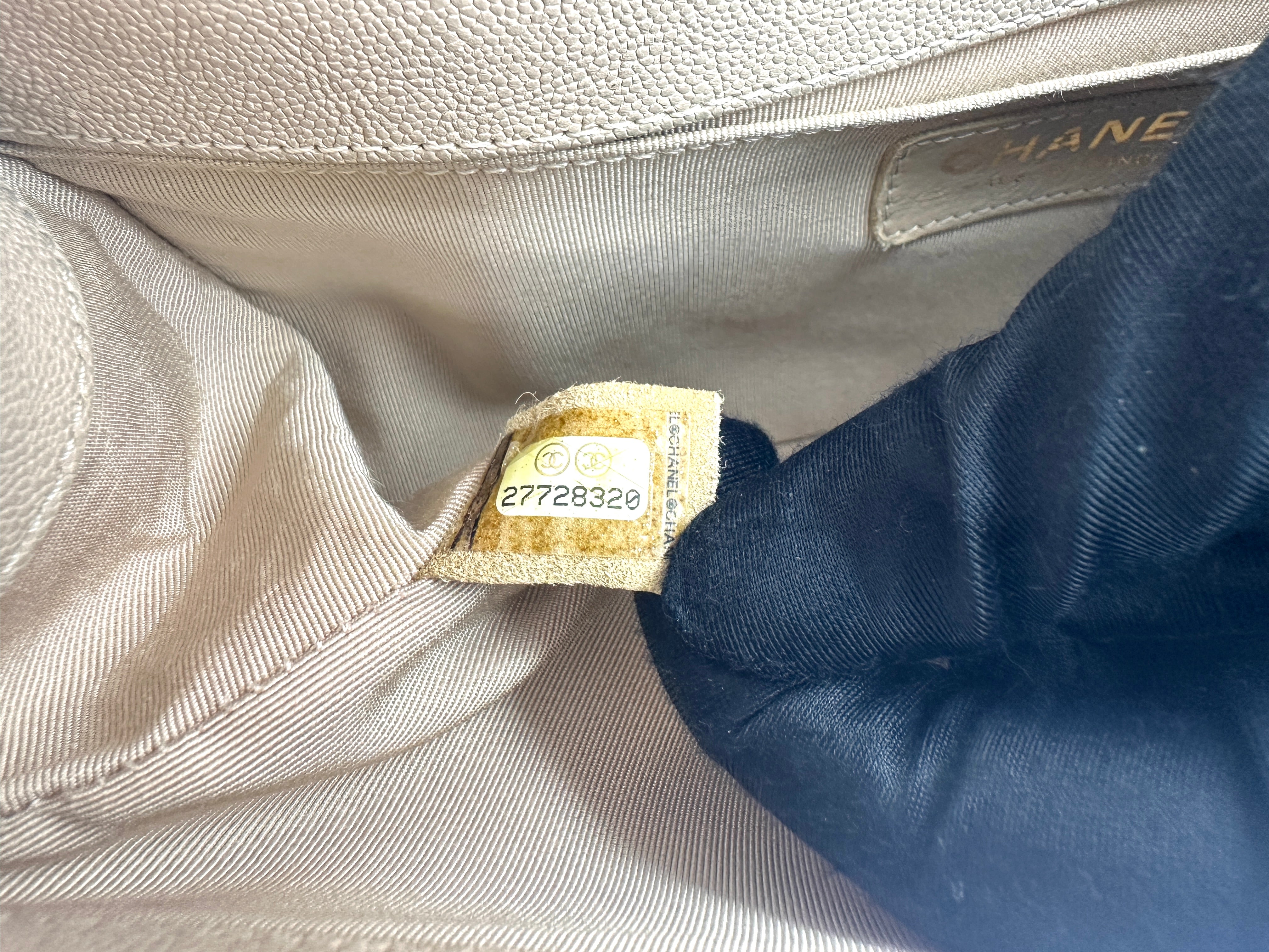 Chanel LeBoy Beige Quilted Leather Medium Size Flap Bag With Gold Buckle(27***20) CC2505