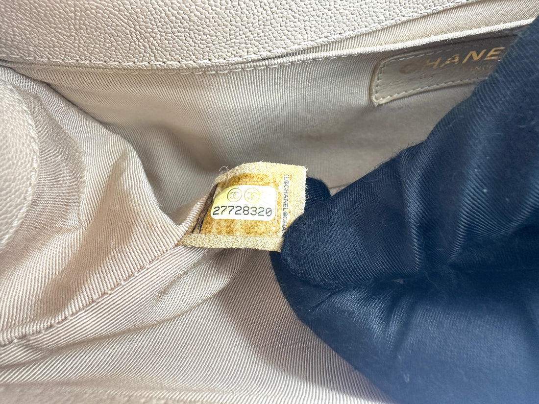 Chanel LeBoy Beige Quilted Leather Medium Size Flap Bag With Gold Buckle(27***20) CC2505